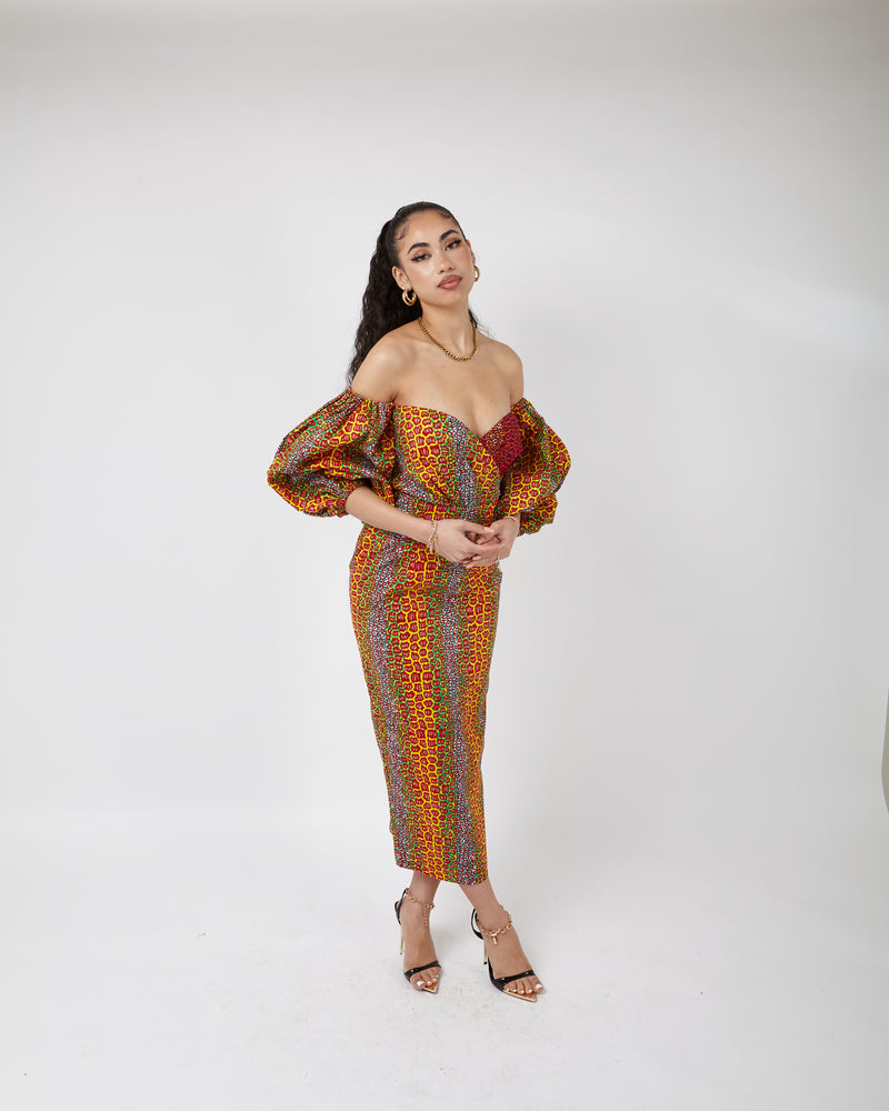 Crystal Puff Sleeve Bandeau Midaxi Dress - OHEMA OHENE AFRICAN INSPIRED FASHION