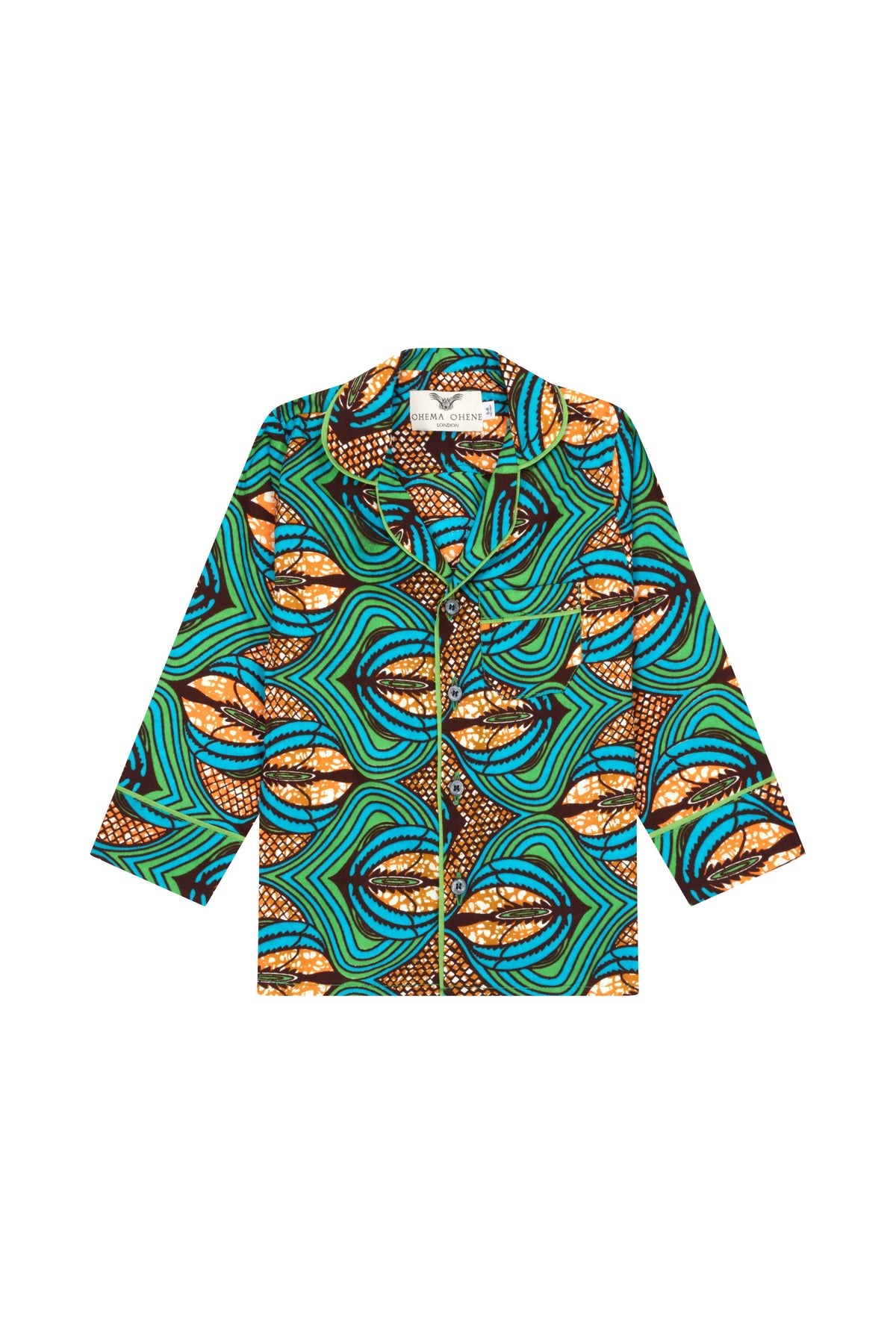 Kids African Print Pyjamas-Green Feather - OHEMA OHENE AFRICAN INSPIRED FASHION