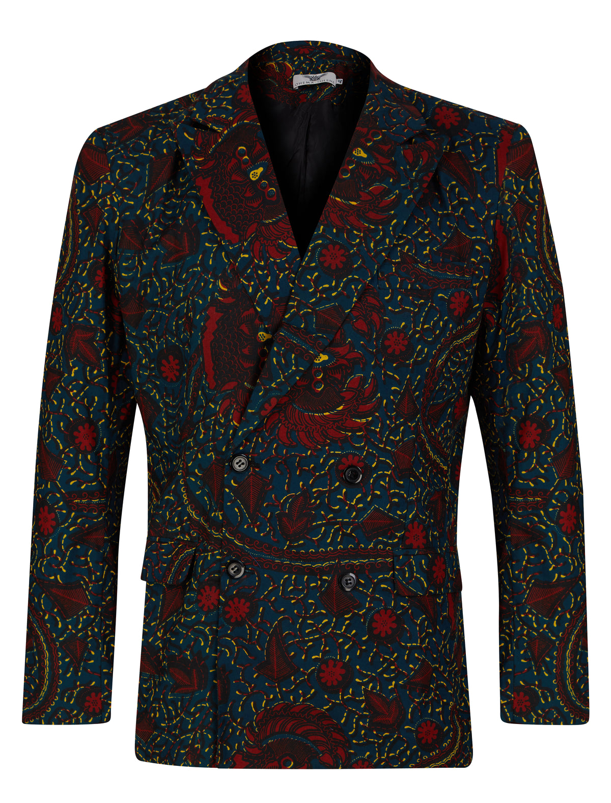 African print double breasted blazer