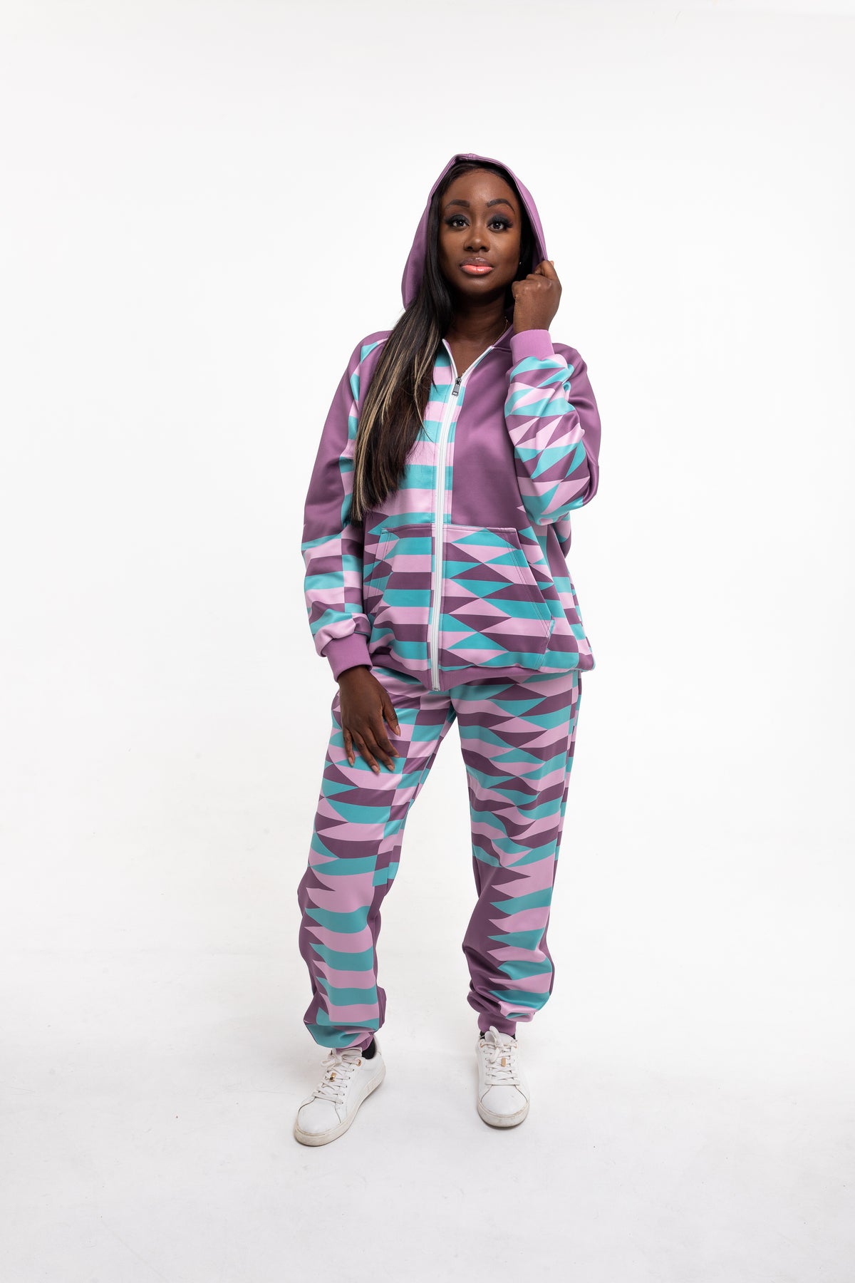 Lux Kente Co-Ord Hooded Tracksuit-Purple - OHEMA OHENE AFRICAN INSPIRED FASHION