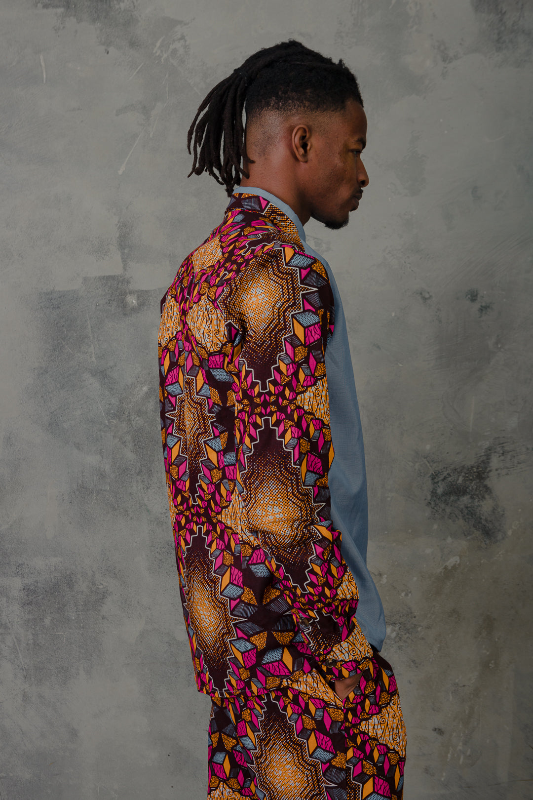 Kwasi Men's Blue African Print Shirt-Cubic