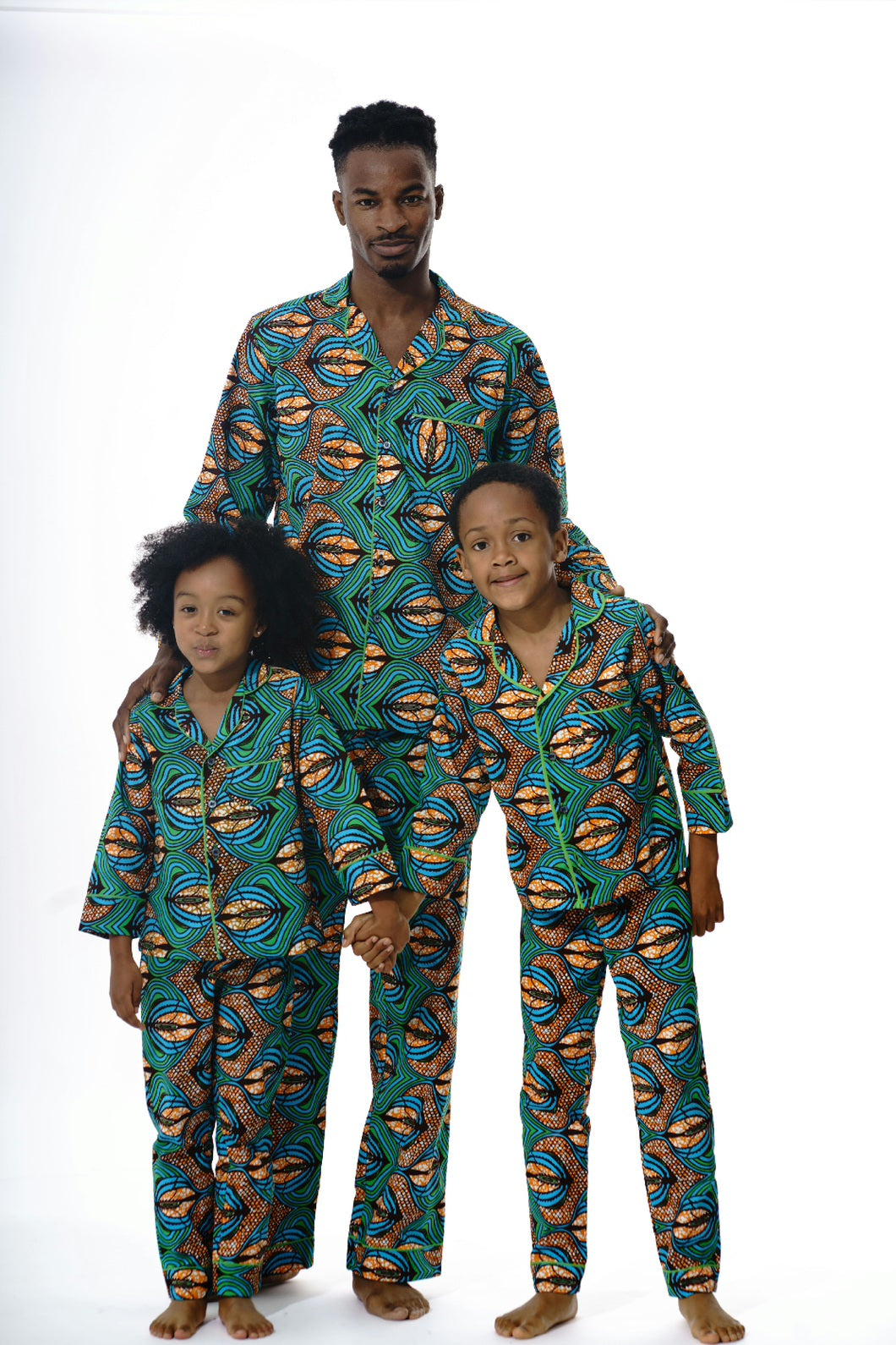 Kids African Print Pyjamas-Green Feather - OHEMA OHENE AFRICAN INSPIRED FASHION