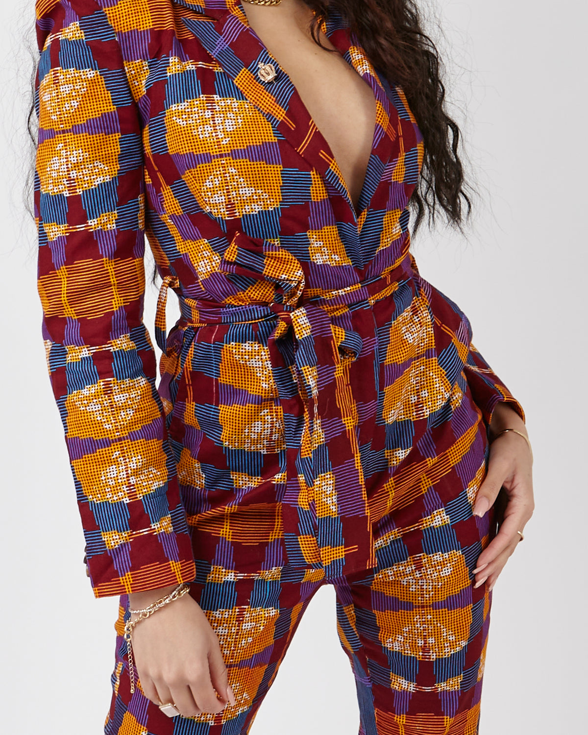Karissa Blazer Jumpsuit-Abstract Check - OHEMA OHENE AFRICAN INSPIRED FASHION