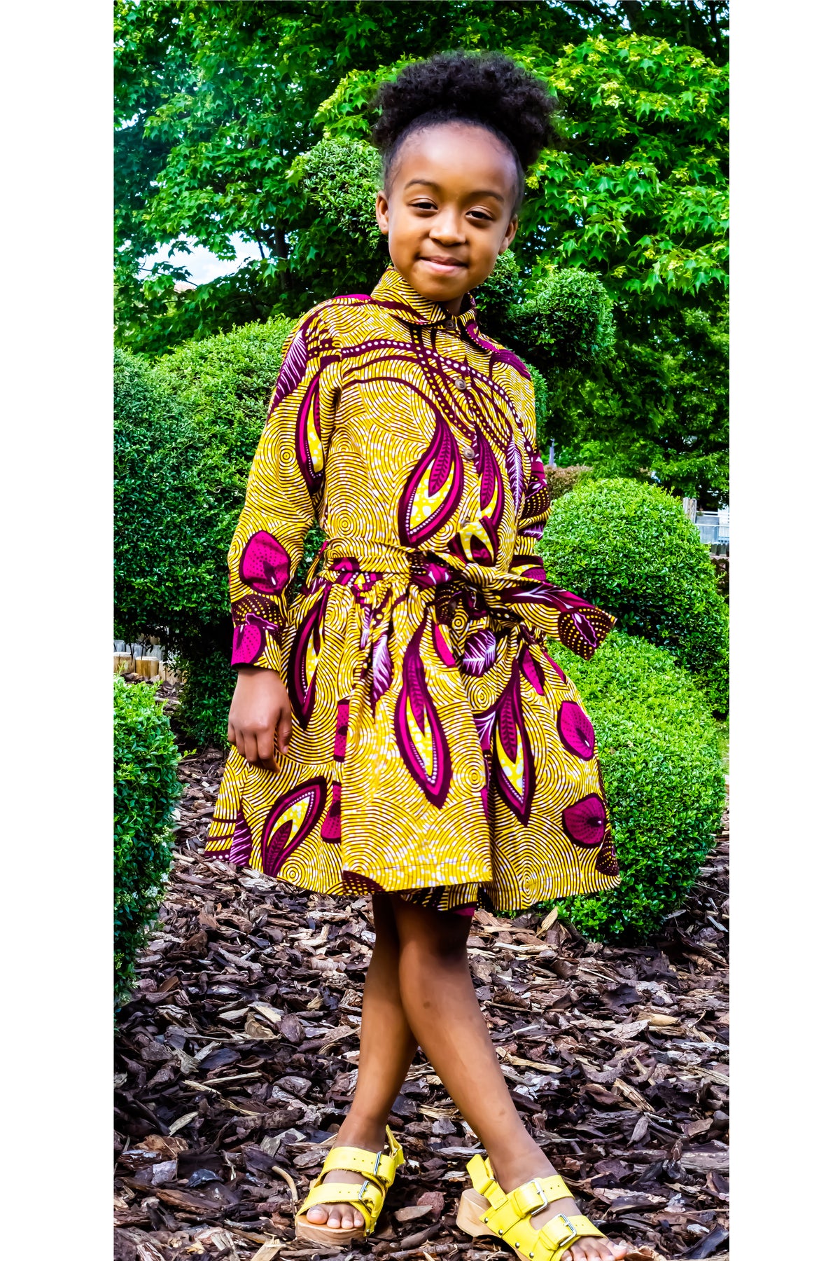 Girls African print dress- Wine Floral - OHEMA OHENE AFRICAN INSPIRED FASHION