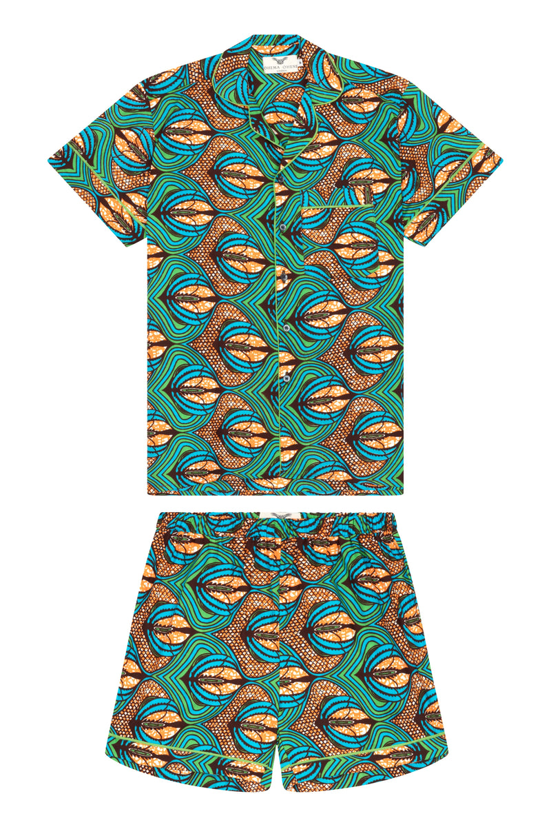 African print Pyjamas SS-Green Feather - OHEMA OHENE AFRICAN INSPIRED FASHION