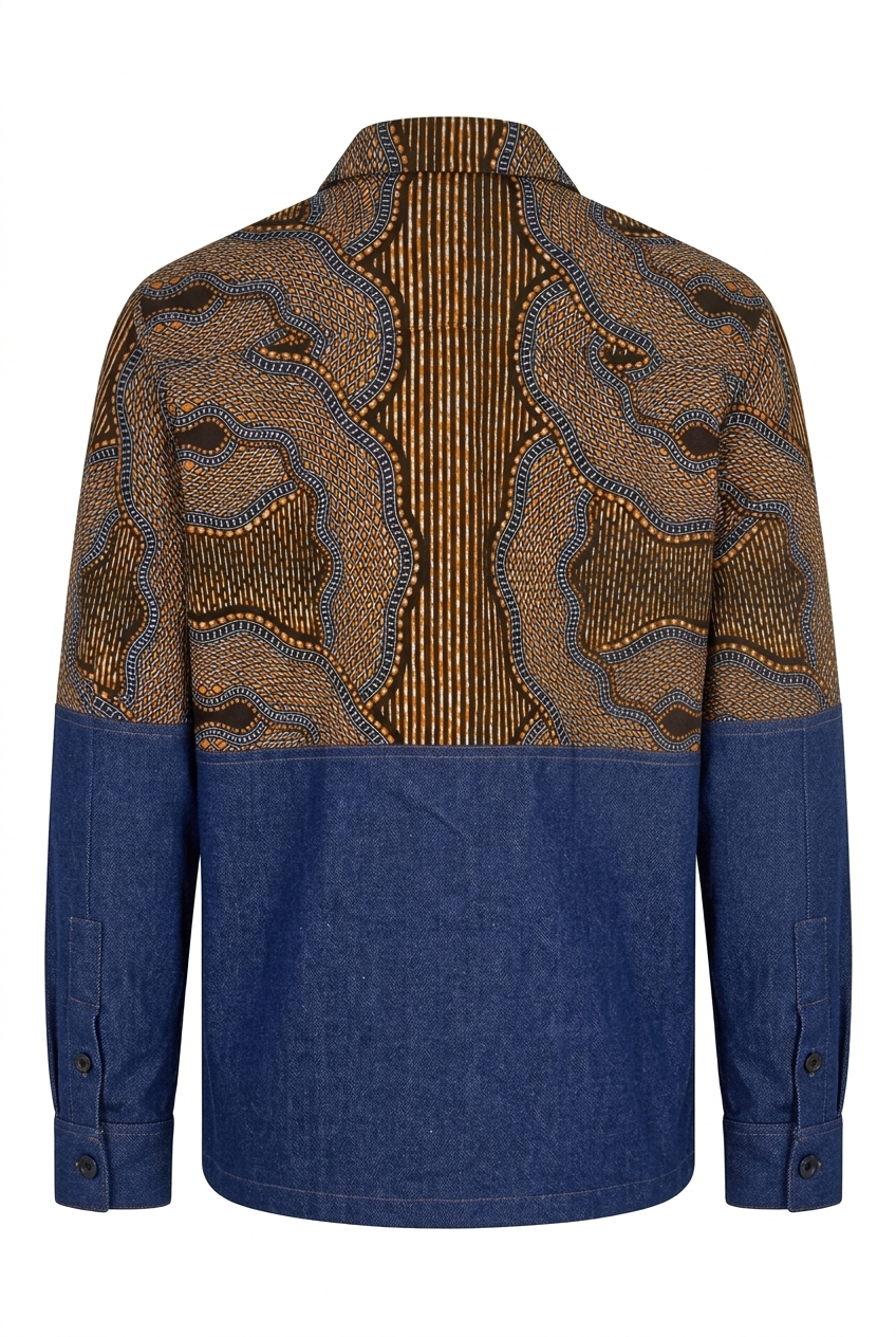 African print denim shacket back
