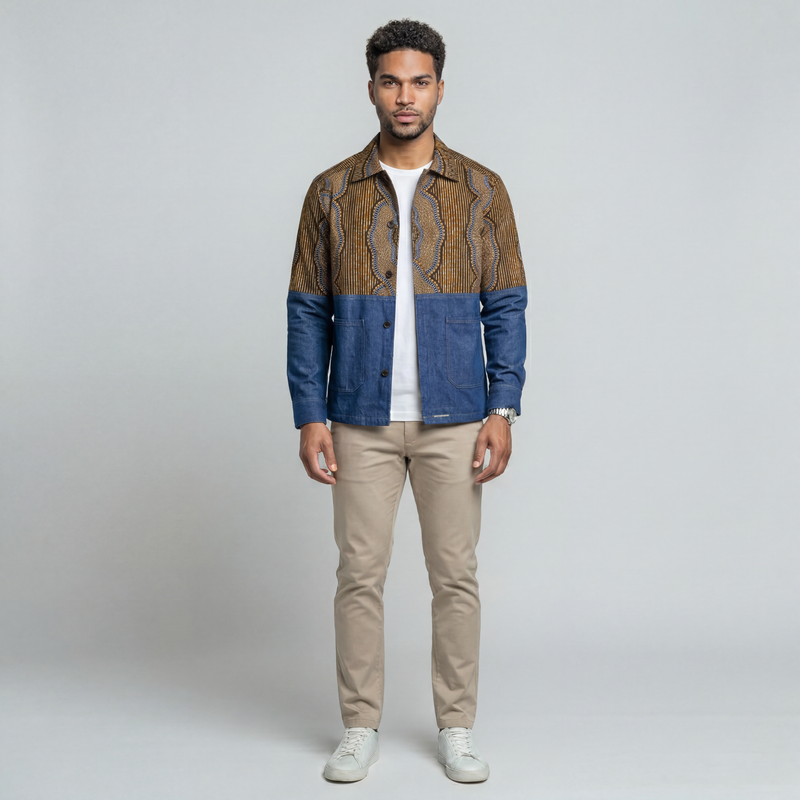 African print denim shacket md