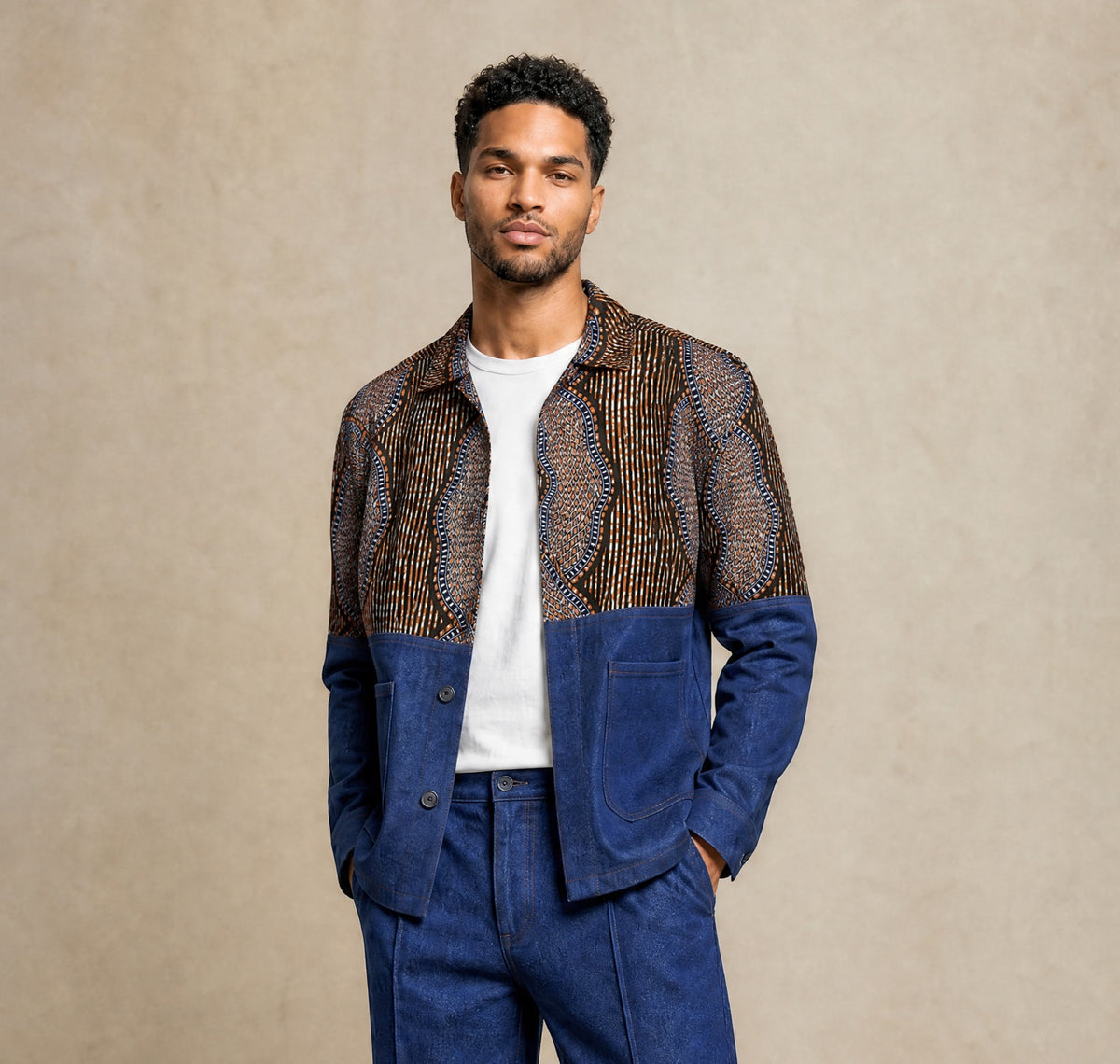 Men's Demin & African print Shacket