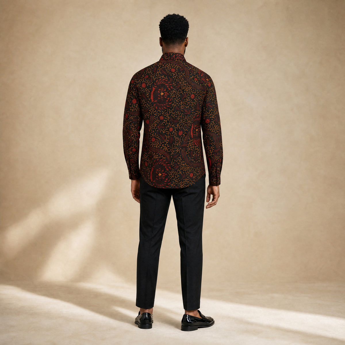 Luca Men's Black Long sleeve African print shirt-Rooster