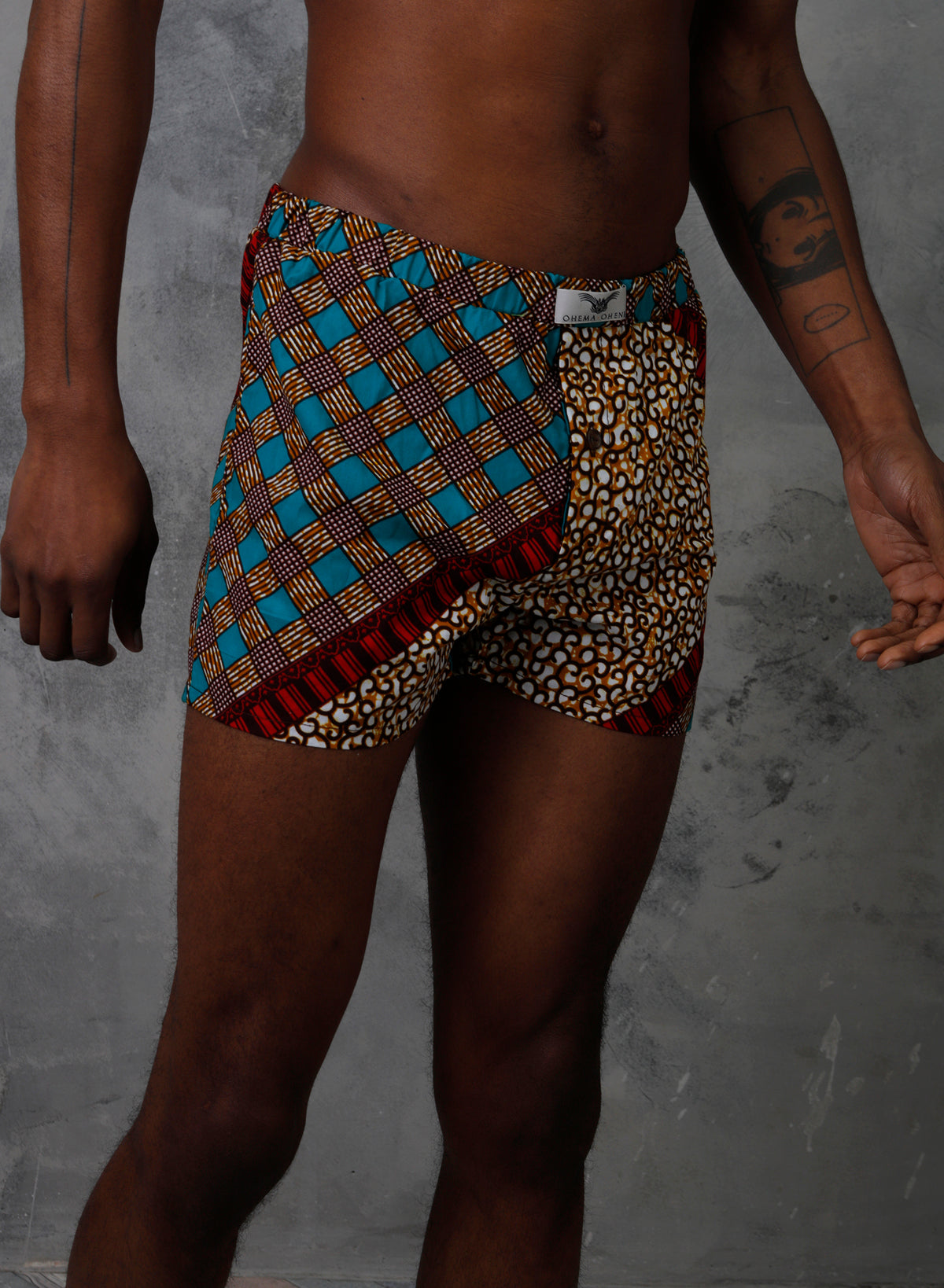 African Print Boxer Shorts-Chessboard