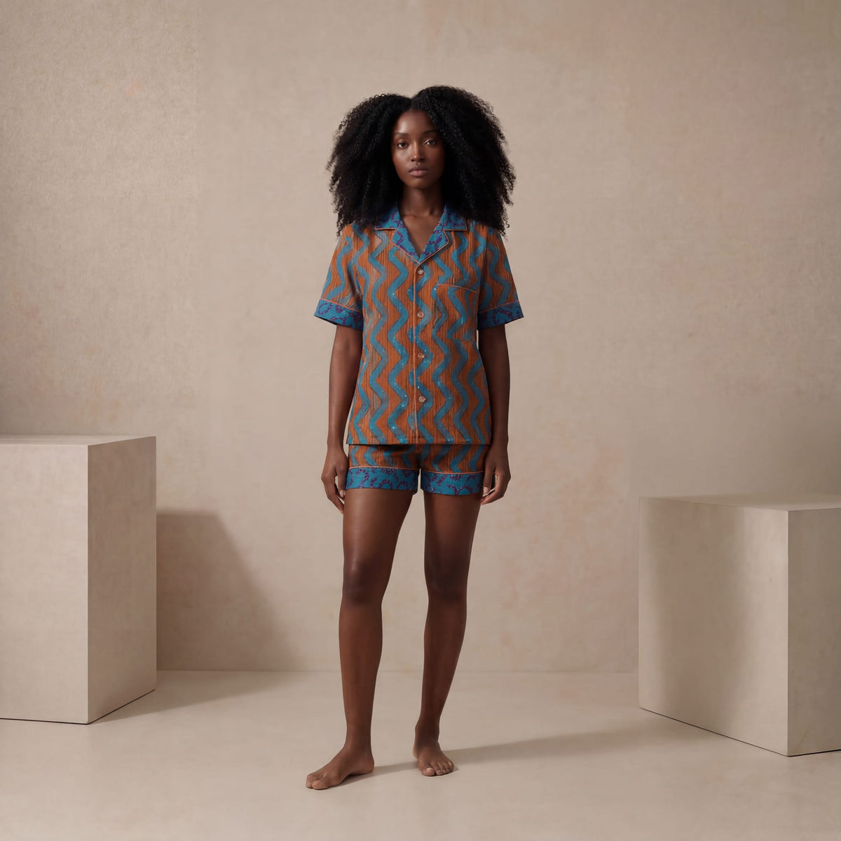 African Print Cotton Shorts Pyjama Set Amber River