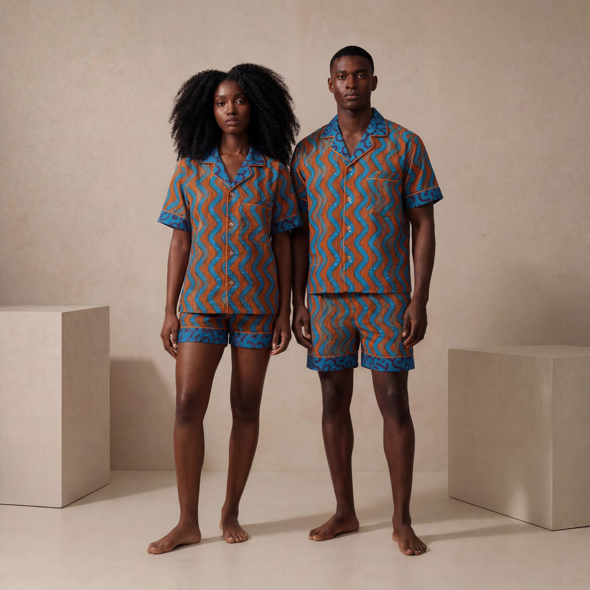 African Print Cotton Shorts Pyjama Set Amber River
