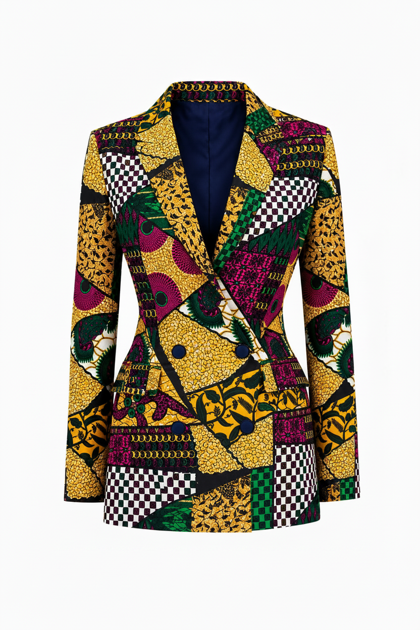 Ladies Double-Breasted African Print Blazer – Akosombo
