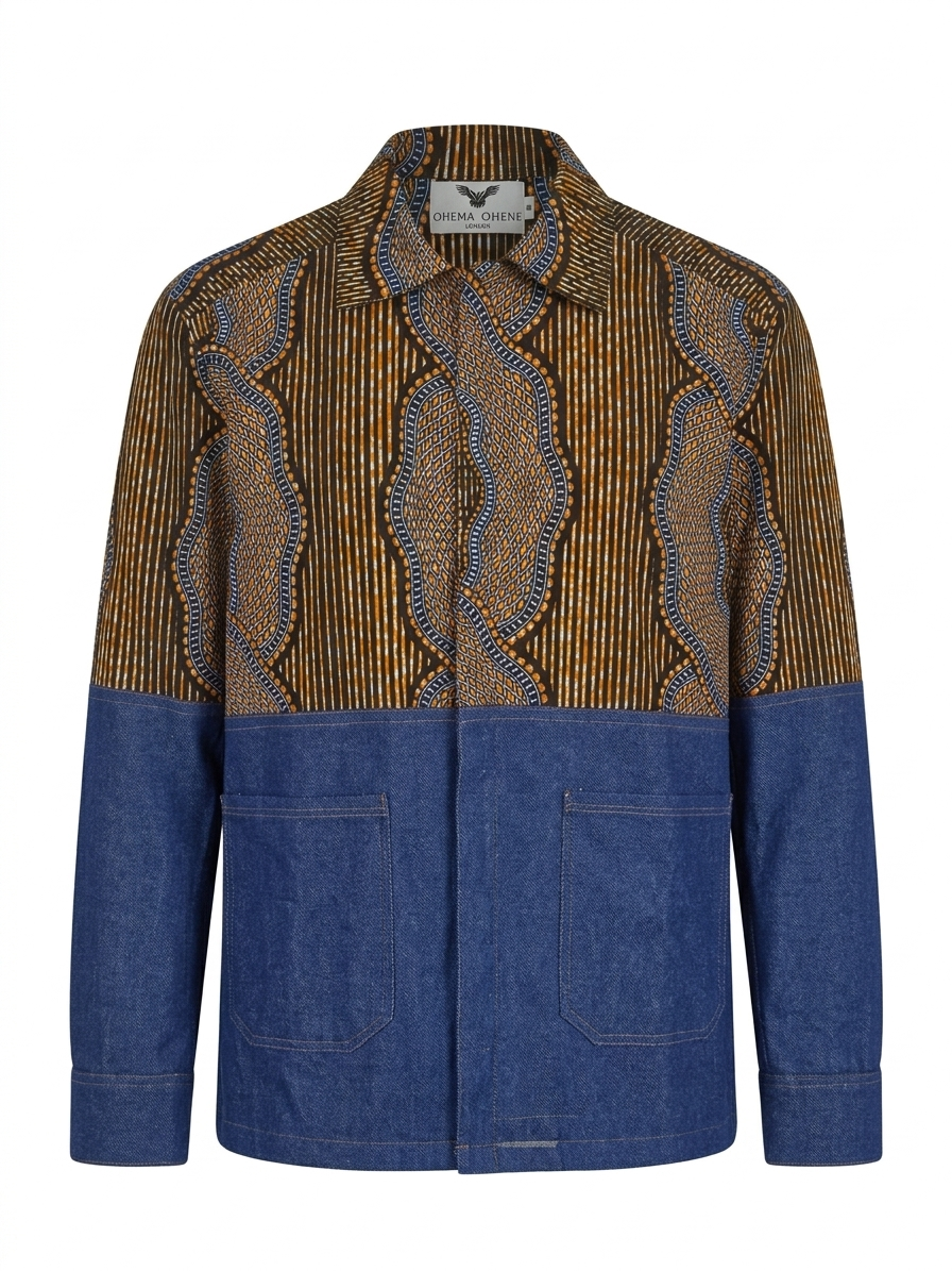 African print denim shacket