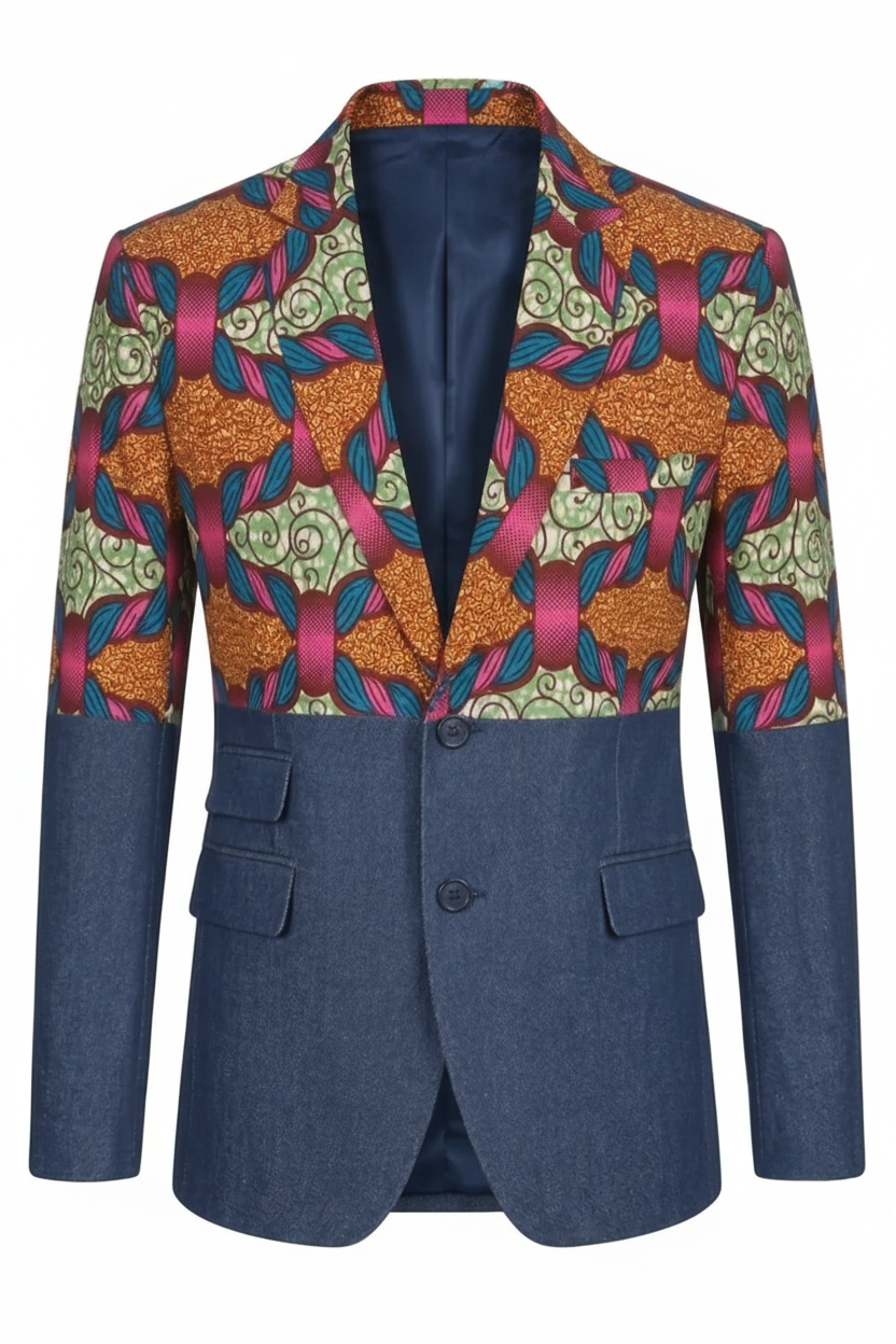 Ohema Ohene denim African print blazer