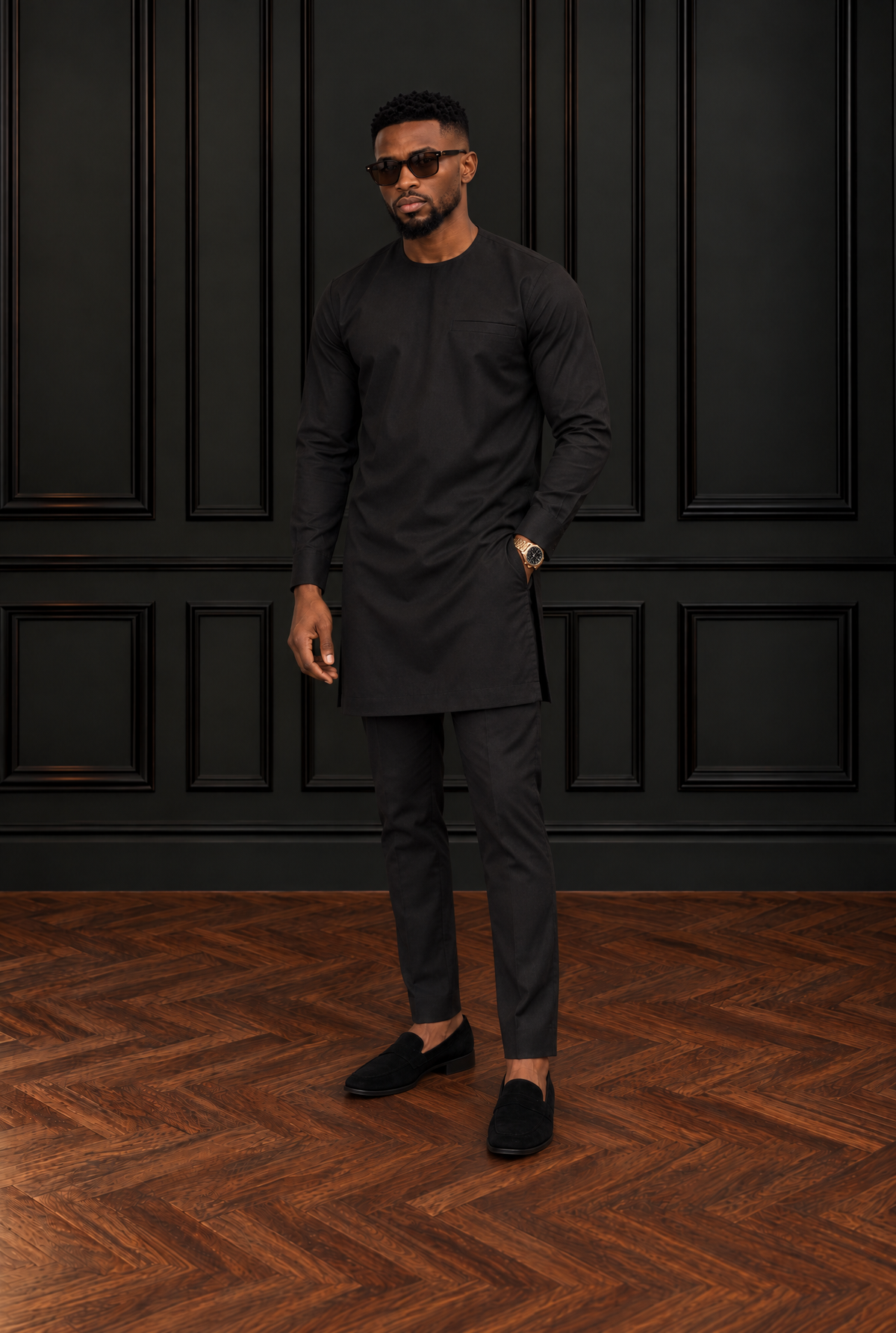 Men's Black Long Kaftan Suit