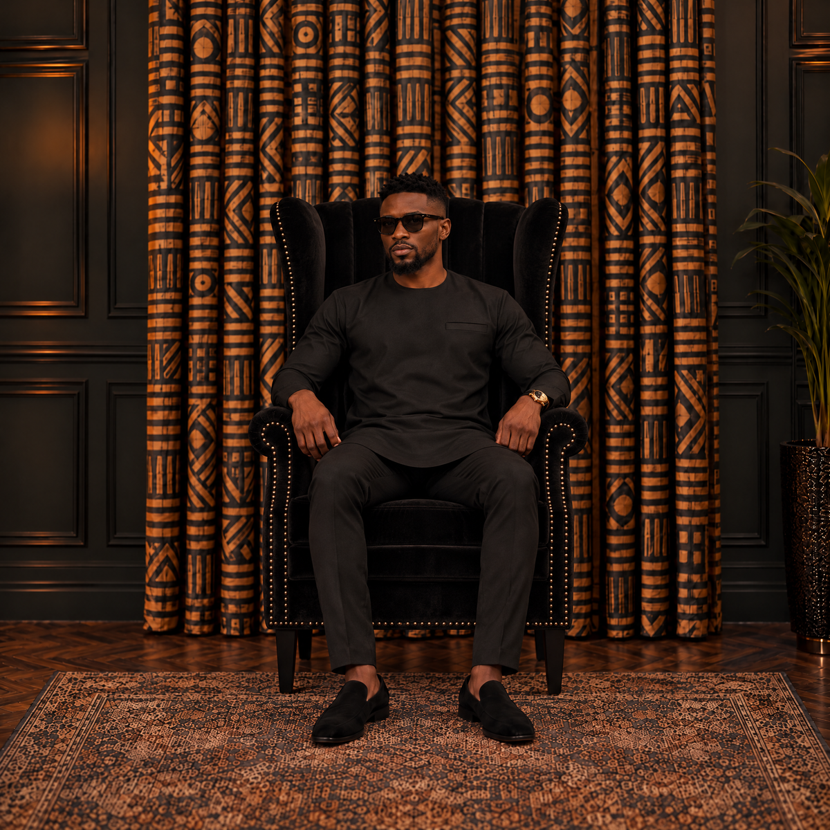 Men's Black Long Kaftan Suit