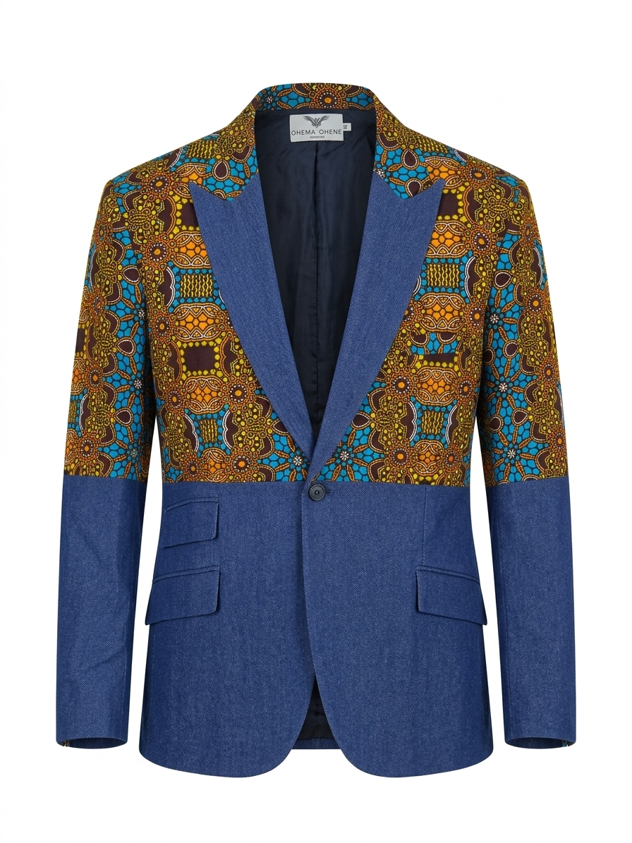denim & African print blazer