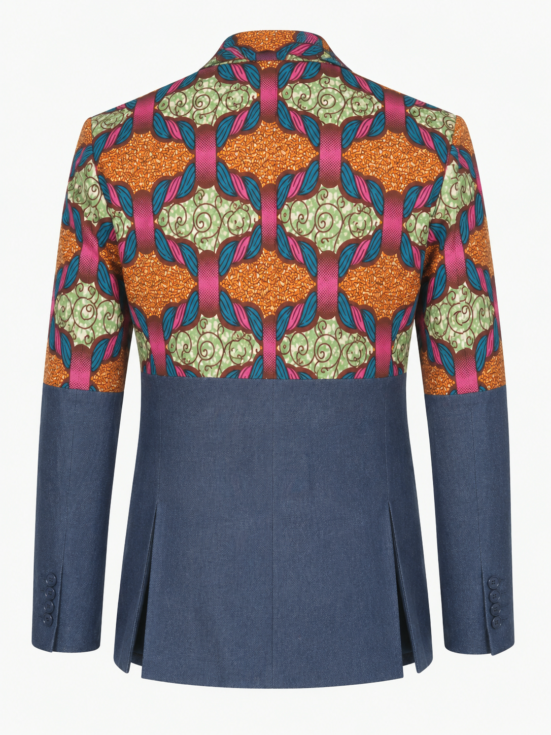 Ohema Ohene blazer Denim and African print 