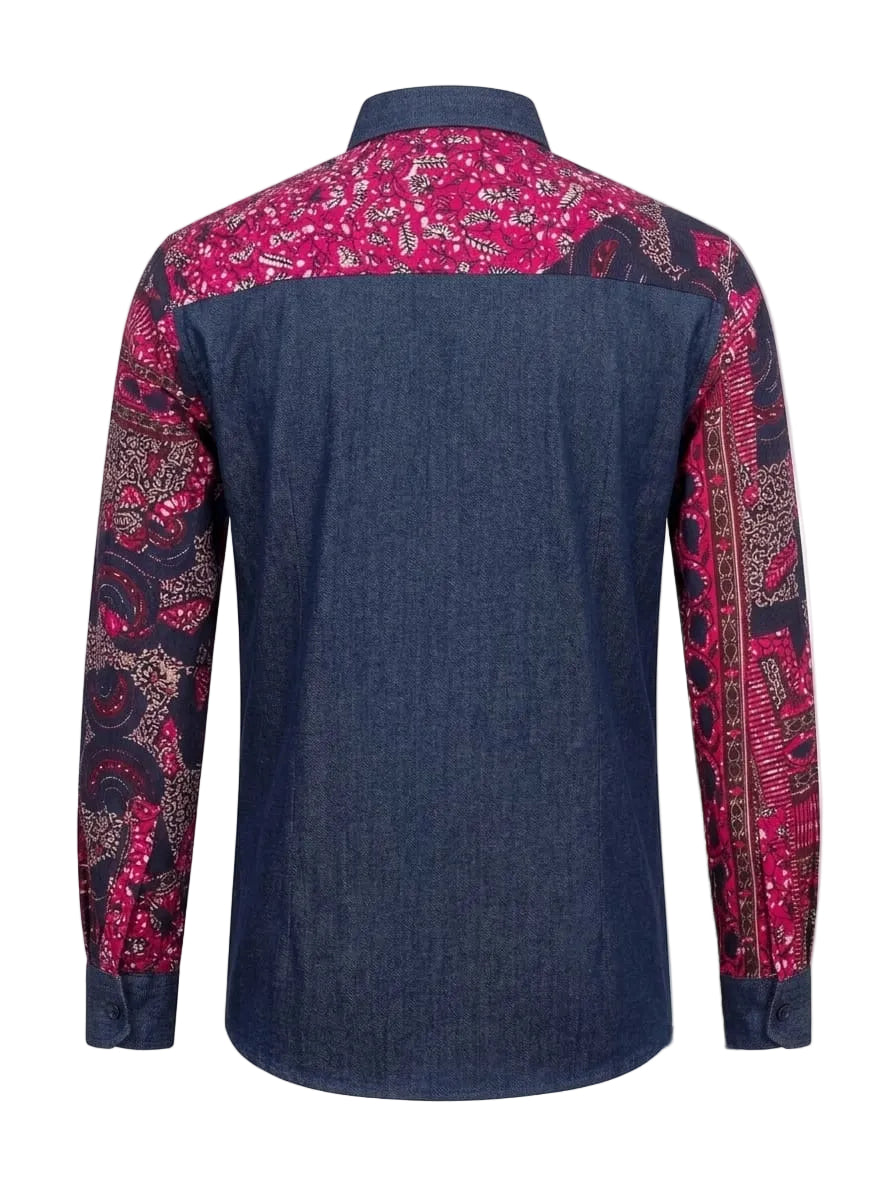 Men's African Print Denim Shirt – Contrast Detail