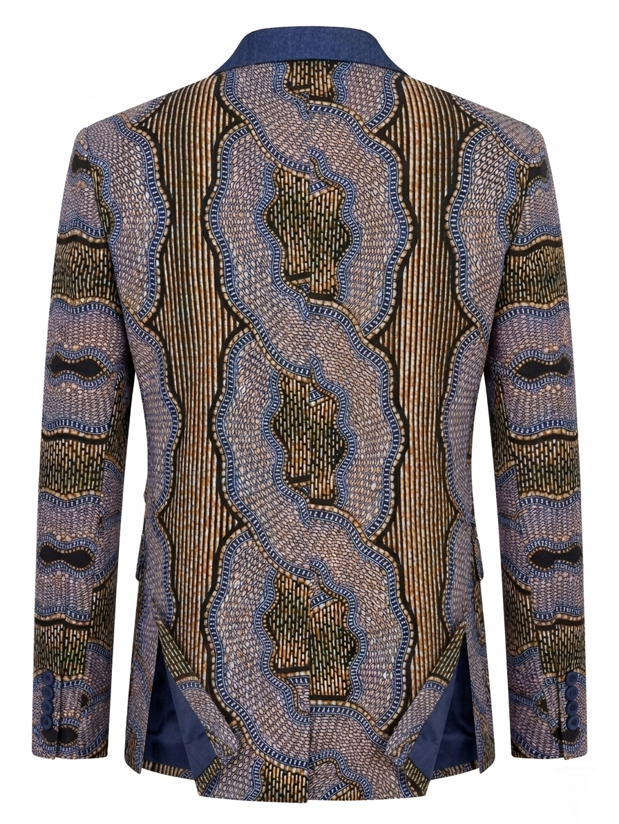 Men's denim shawl collar blazer back