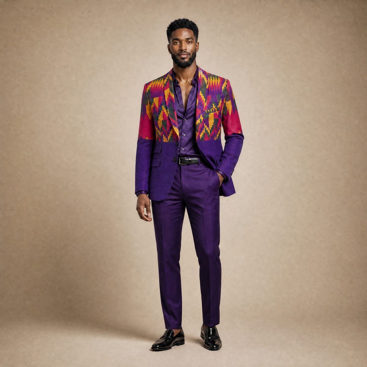 Men's Handwoven Purple Kente Blazer