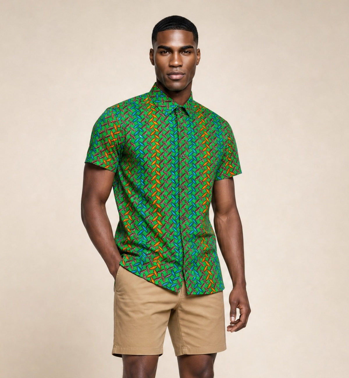Men's Green Cocobean Short Sleeve African Print Shirt