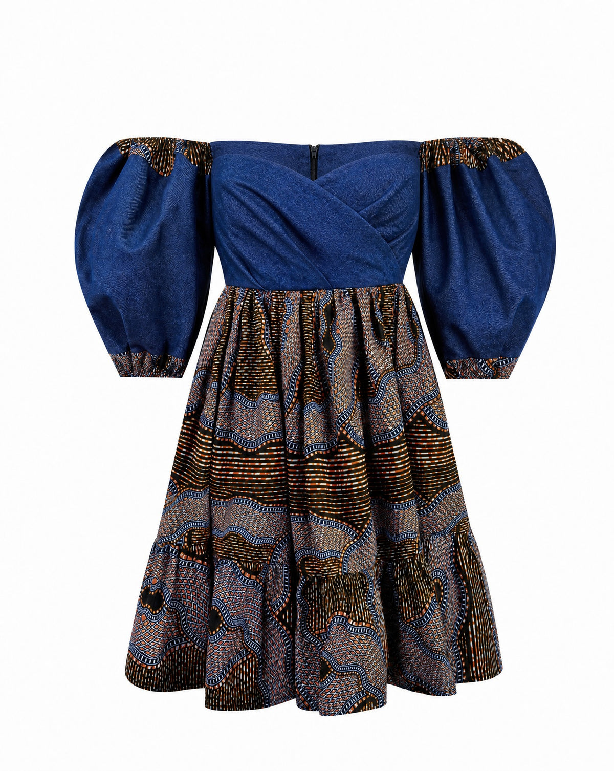 Michaela Denim Exaggerated Sleeve Off-Shoulder Dress