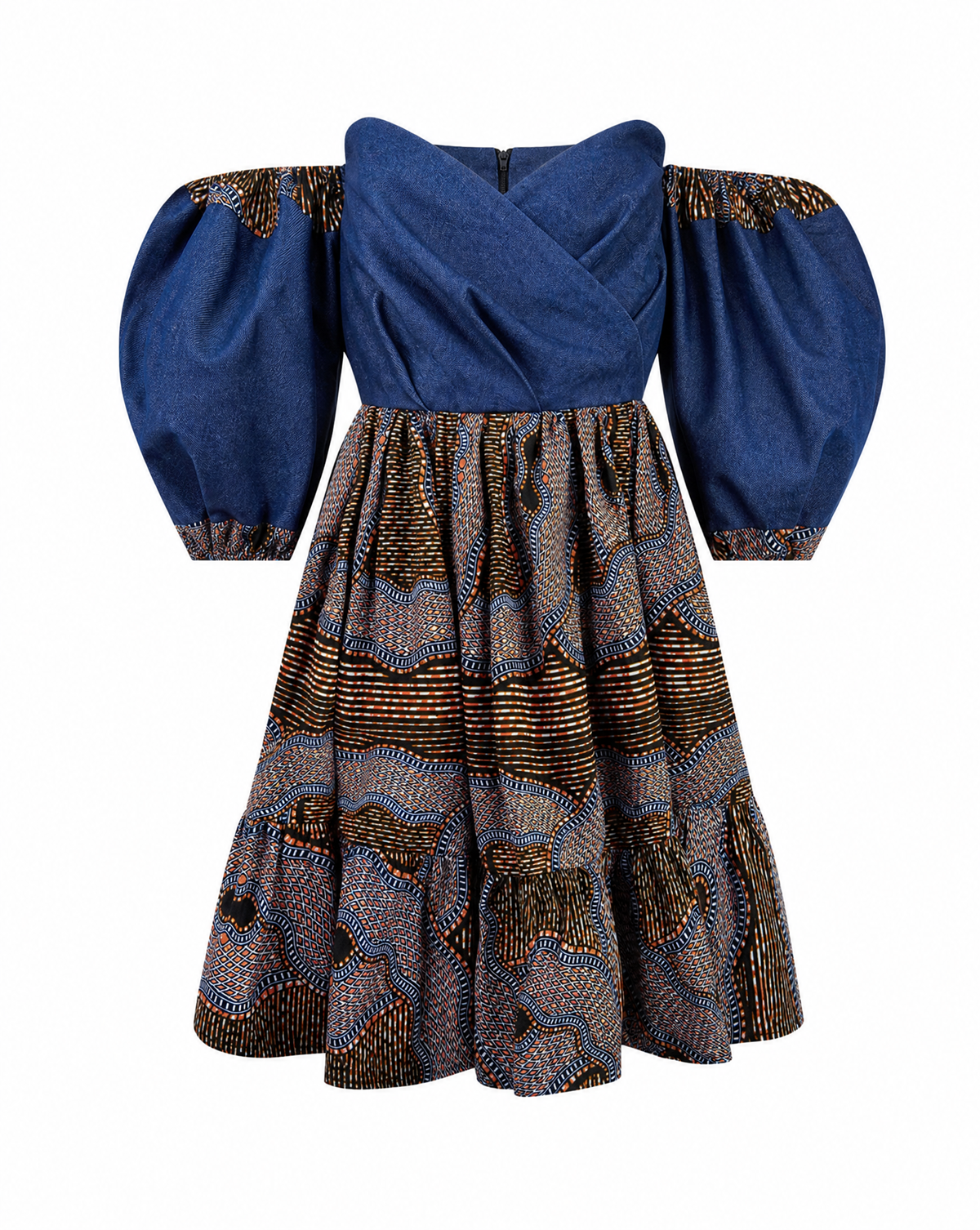 Michaela Denim Exaggerated Sleeve Off-Shoulder Dress