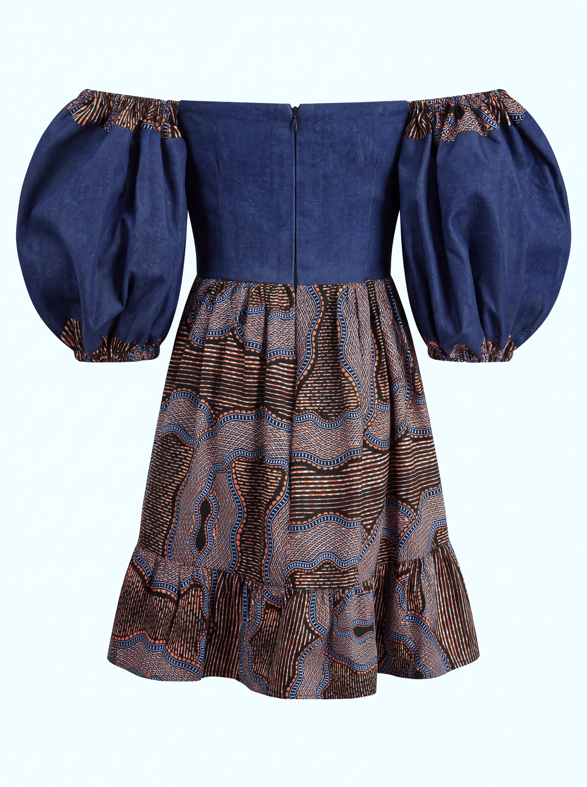 Michaela Denim Exaggerated Sleeve Off-Shoulder Dress