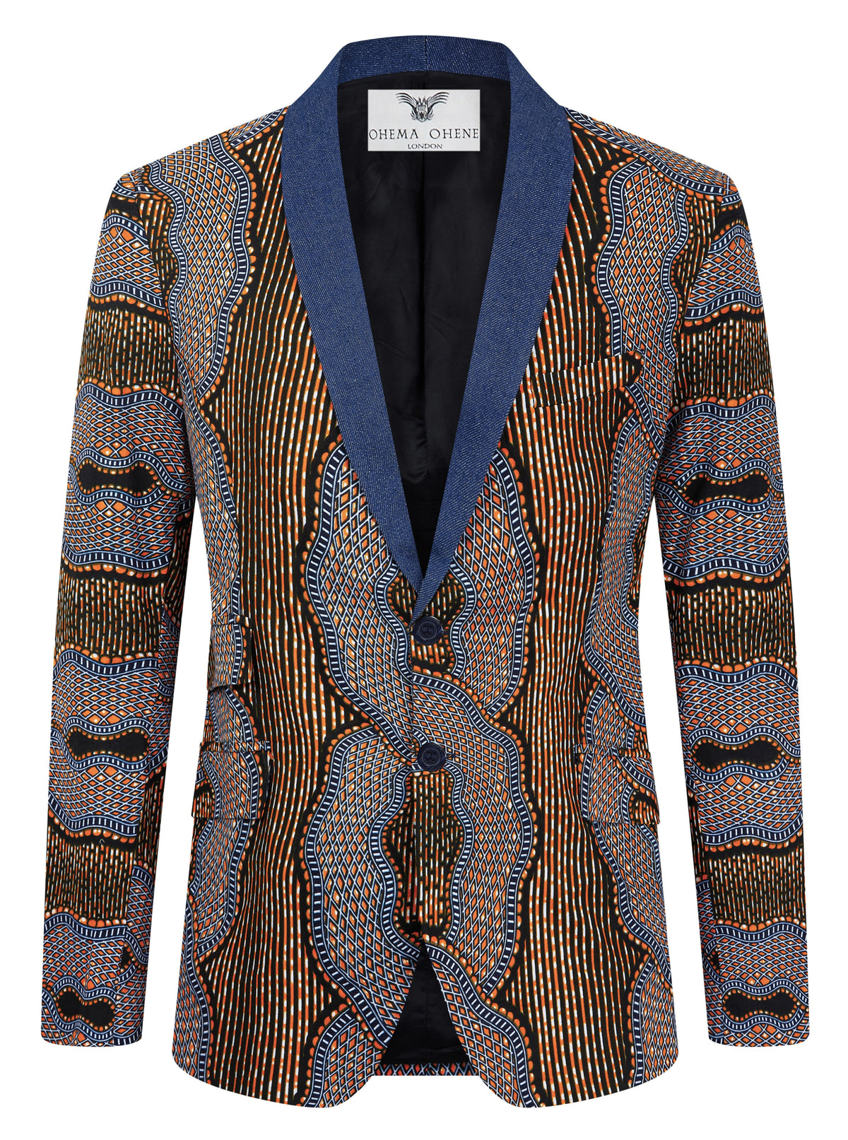 Men's Denim Shawl Collar African print Blazer