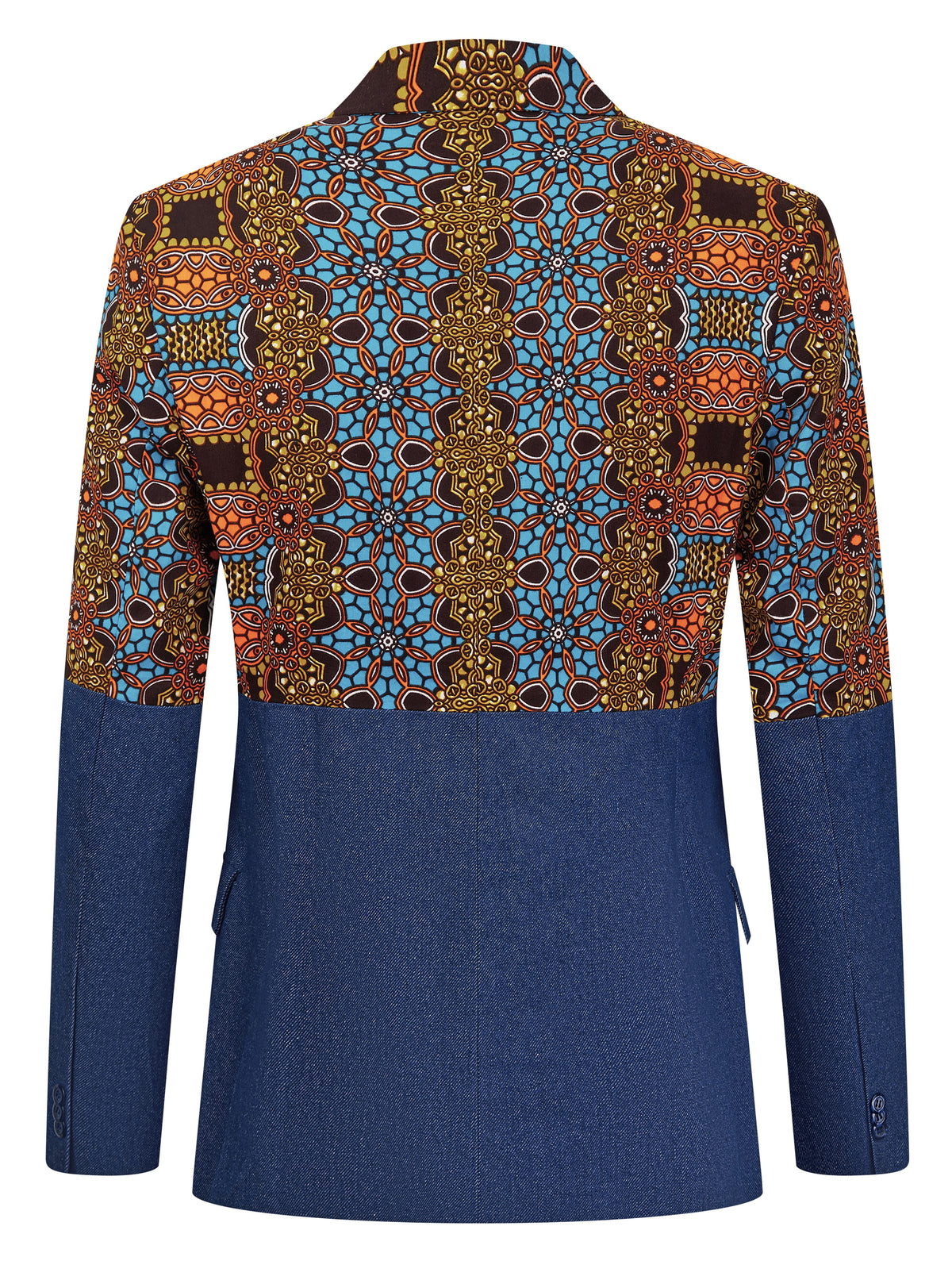 Men's Denim Lapel African print panel blazer