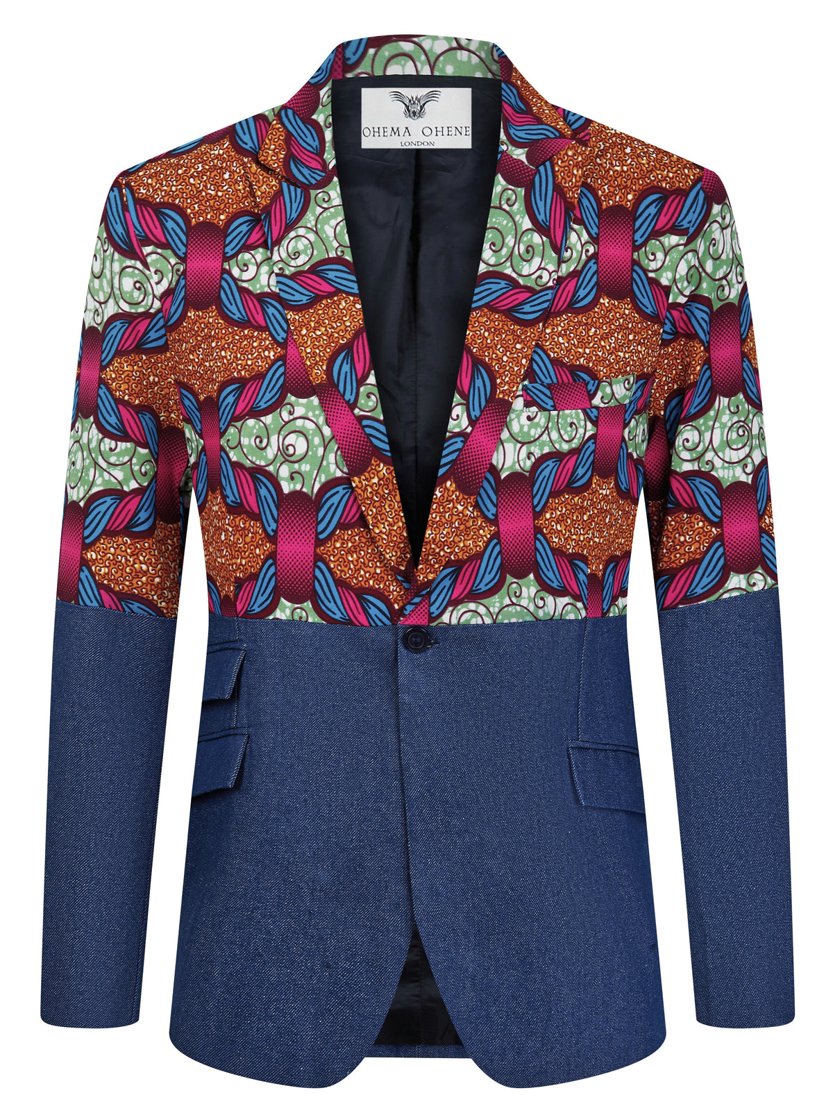 Men's Denim African print spilt panel blazer