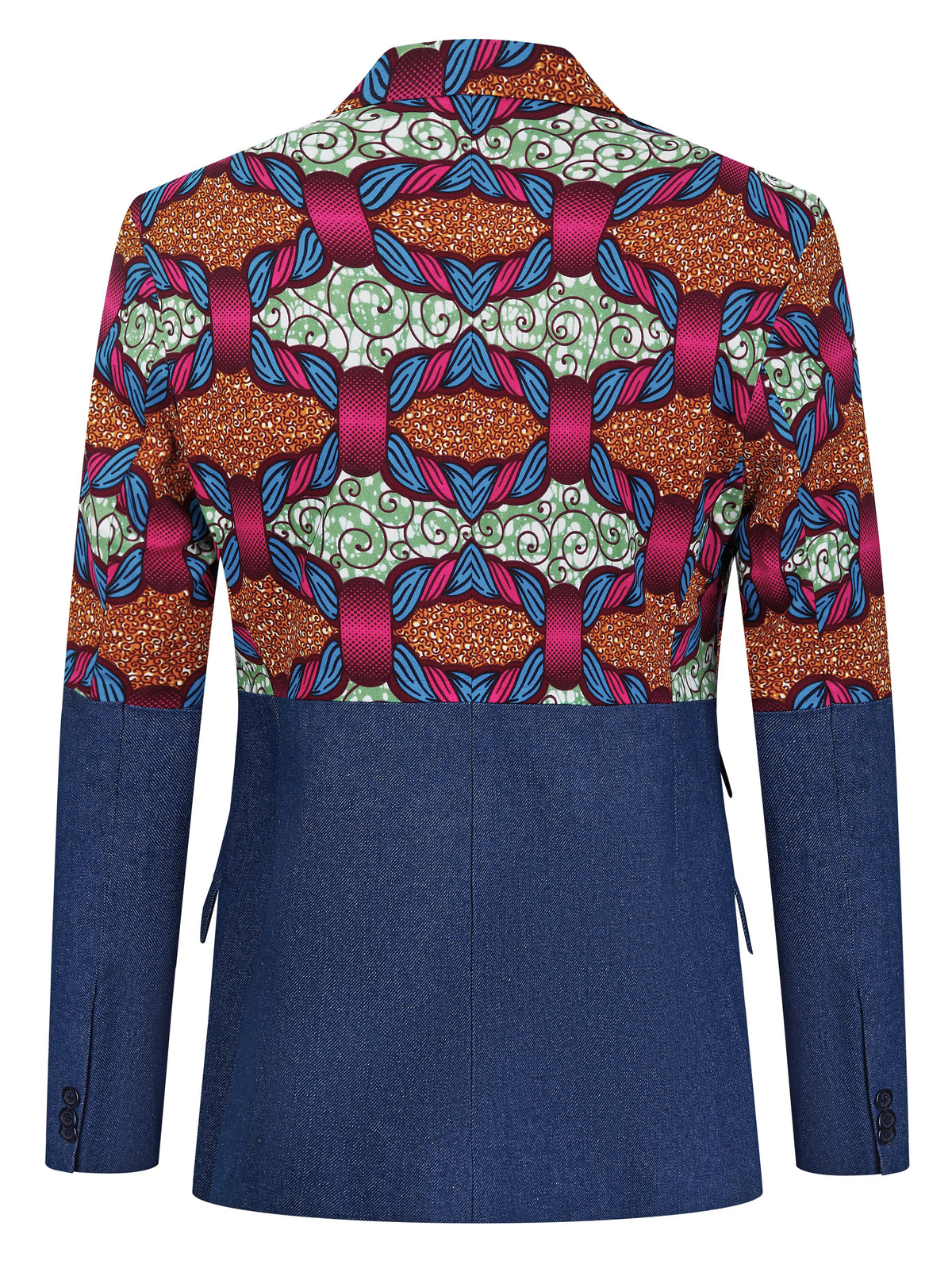 Men's Denim African print spilt panel blazer