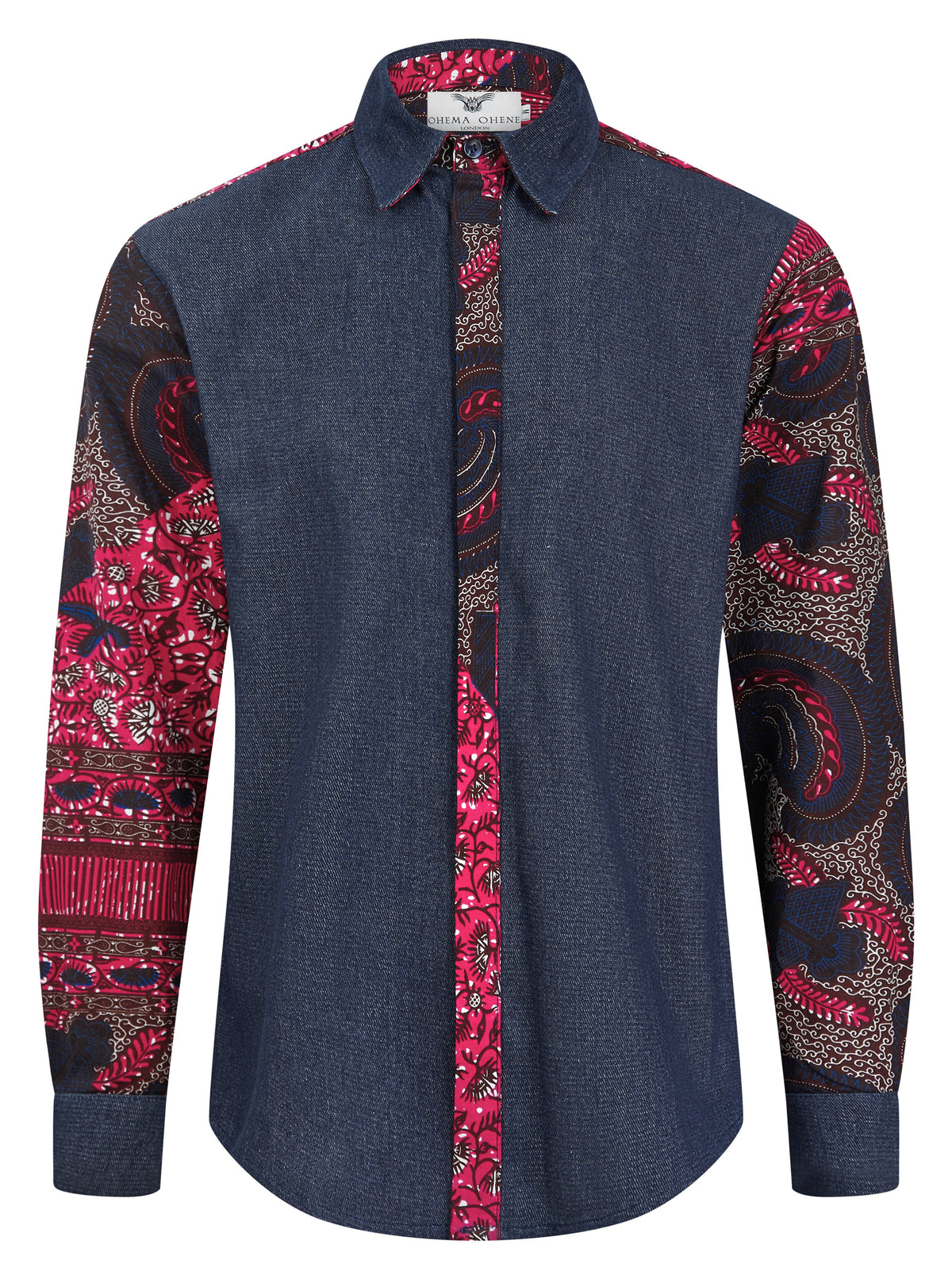 Men's African Print Denim Shirt – Contrast Detail