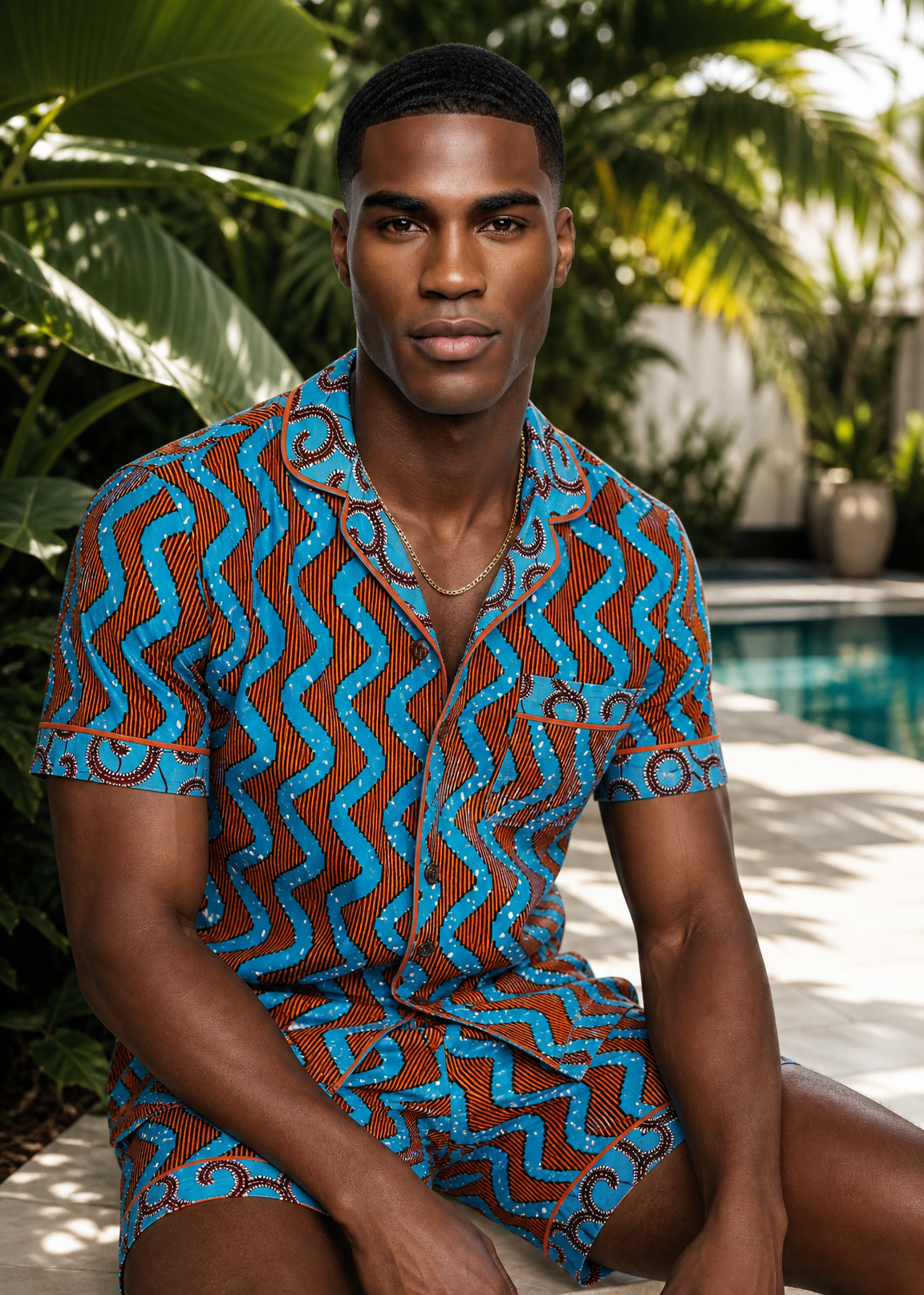 African Print Cotton Shorts Pyjama Set Amber River