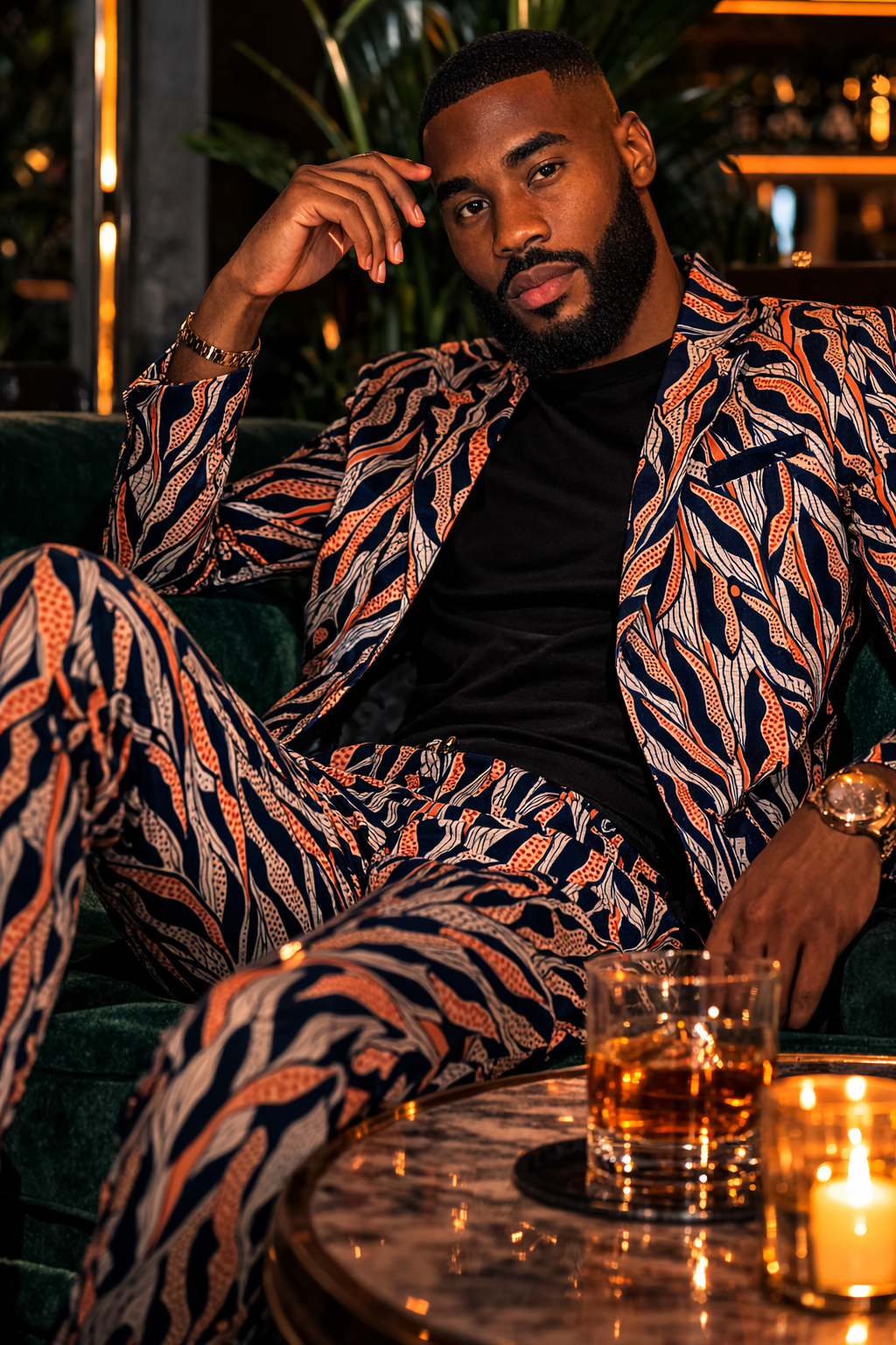 Blue Men's African print blazer Ohema Ohene
