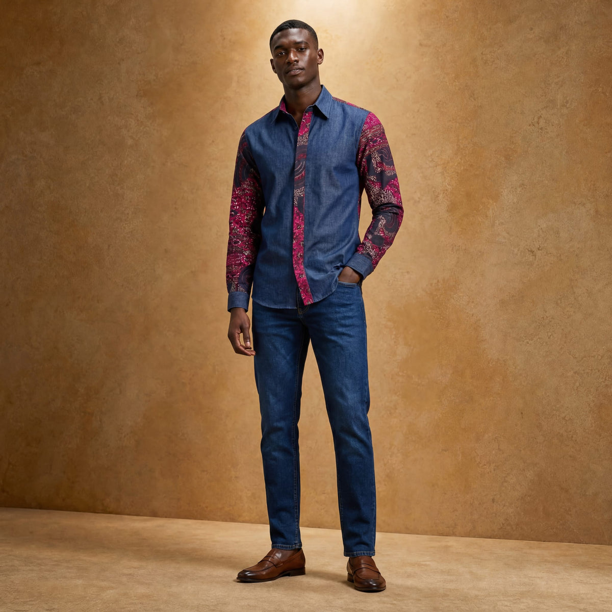 Ohema Ohene Men's denim & Pink African print shirt FT