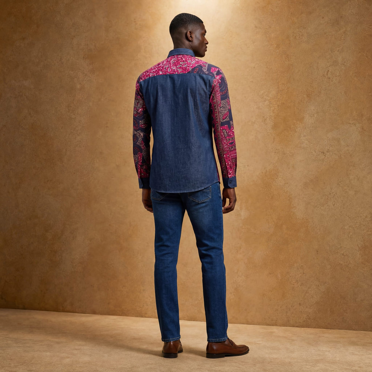 Men's African Print Denim Shirt – Contrast Detail