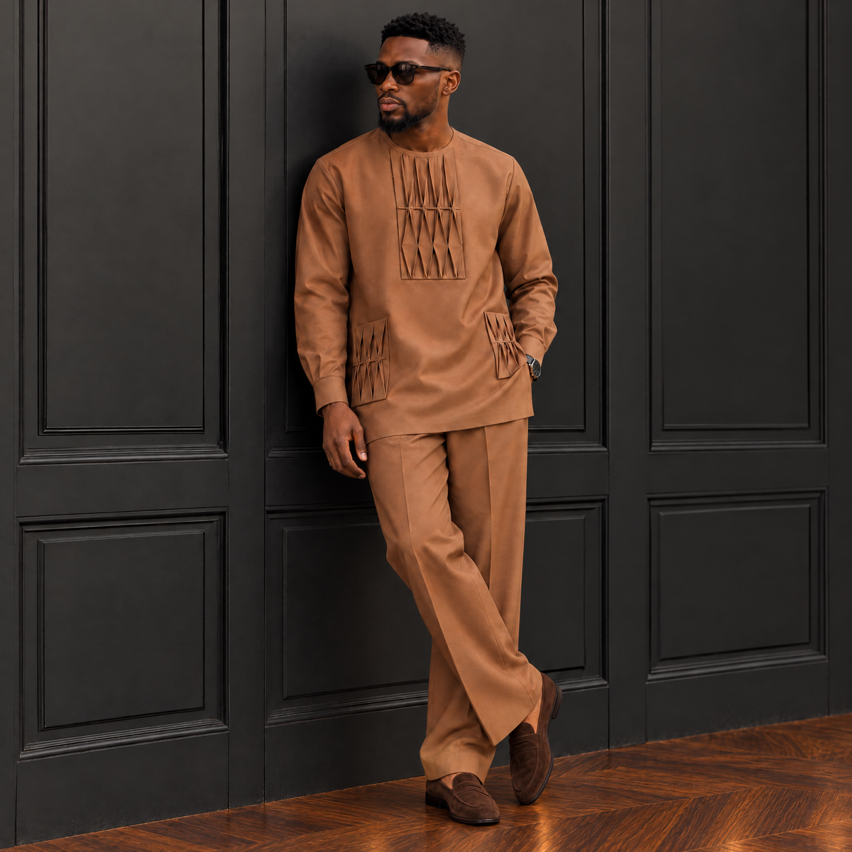 Men's Origami Pleated Front Kaftan Suit