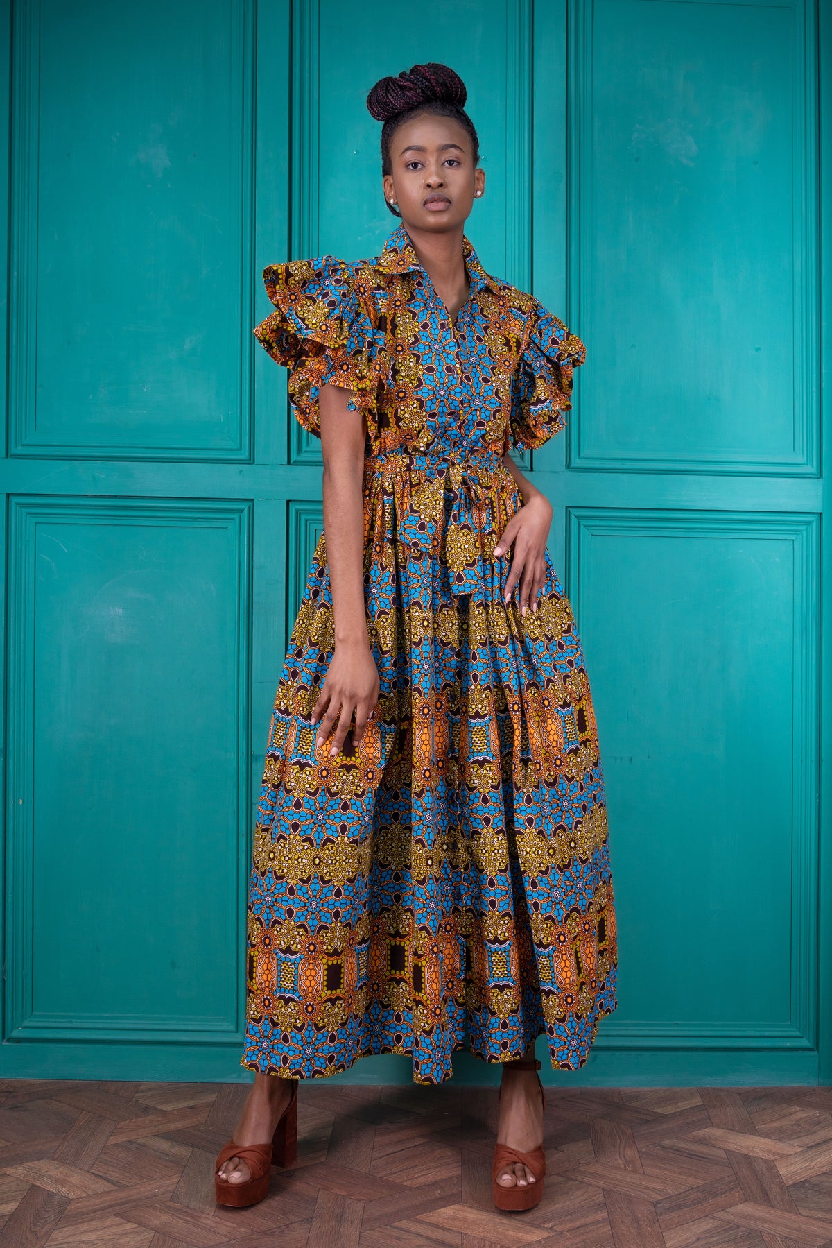 Akua Frill Sleeve African Print Maxi dress