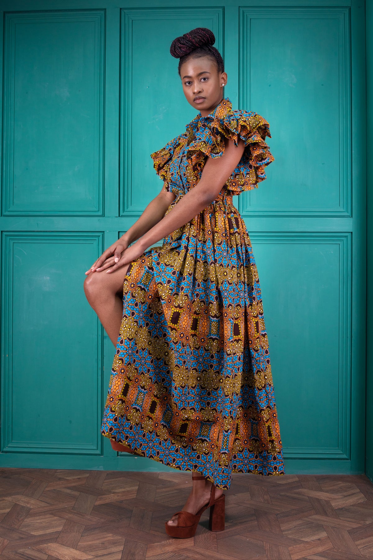 Akua Ruffle Sleeve African Print Maxi dress