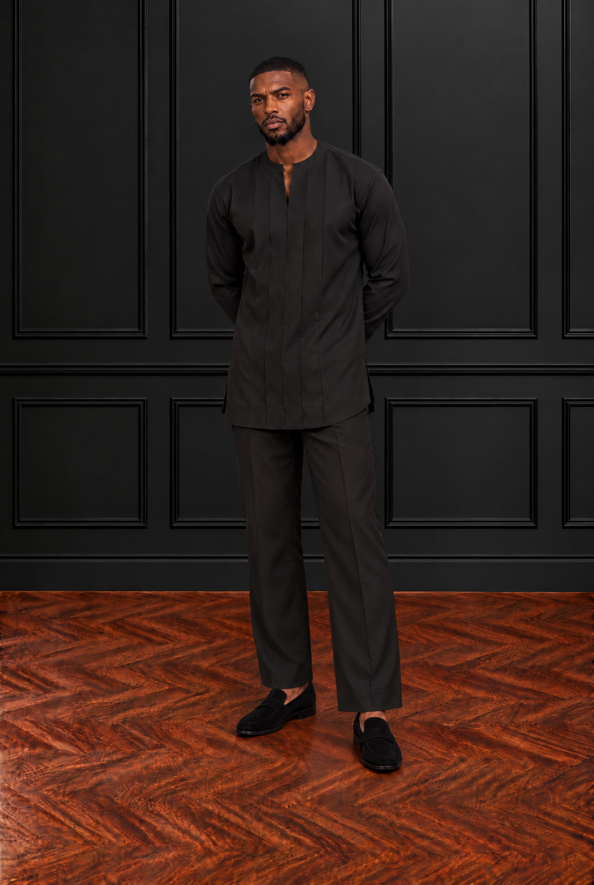 Men's Senator Black Long Sleeve Kaftan Suit