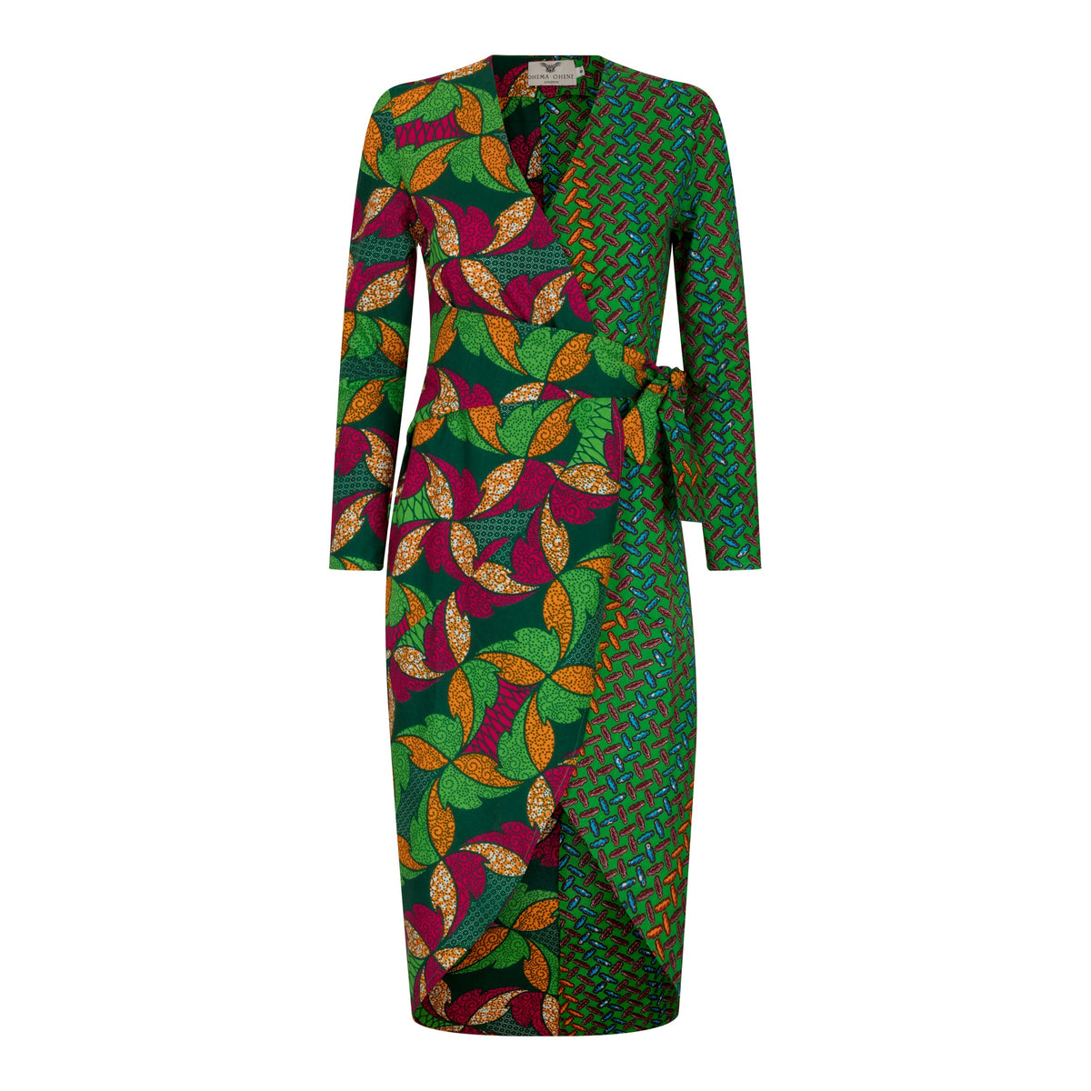 Jennifer contrast African print Midaxi dress-Green - OHEMA OHENE AFRICAN INSPIRED FASHION