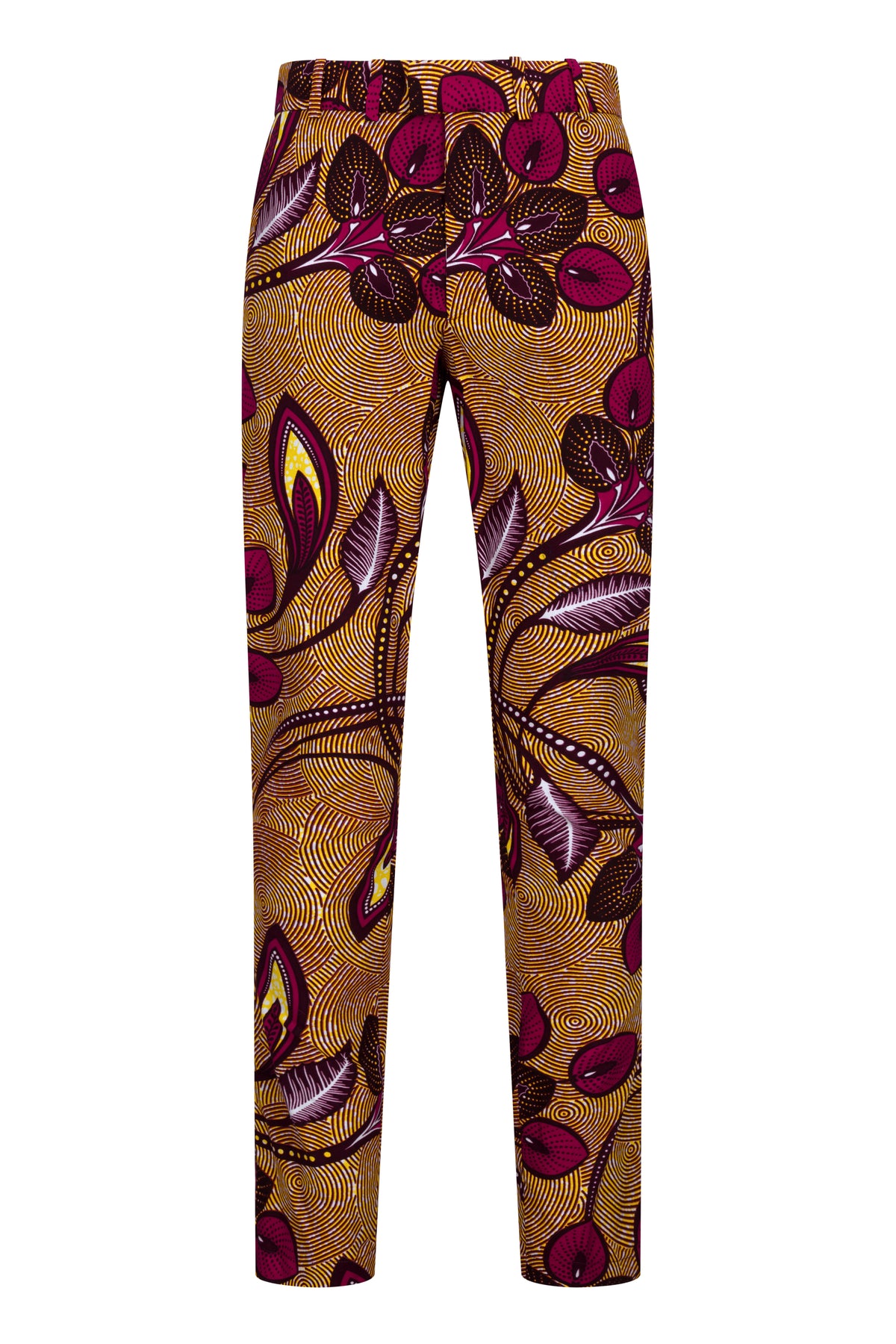 Osei straight leg trousers-Wine Floral - OHEMA OHENE AFRICAN INSPIRED FASHION