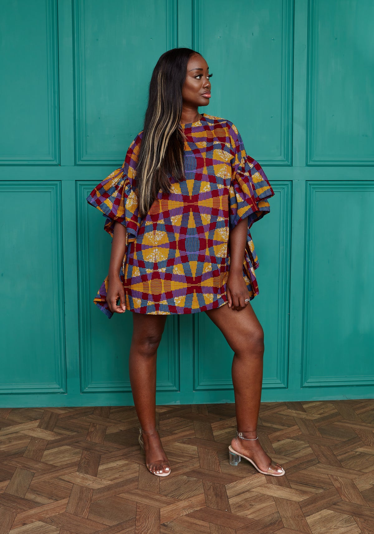 Tia Kente Frill sleeve dress - OHEMA OHENE AFRICAN INSPIRED FASHION