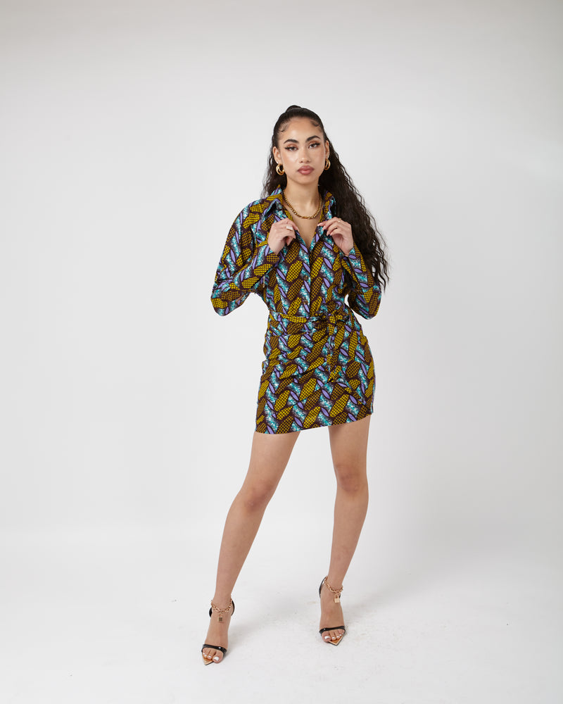 African print shirt dress