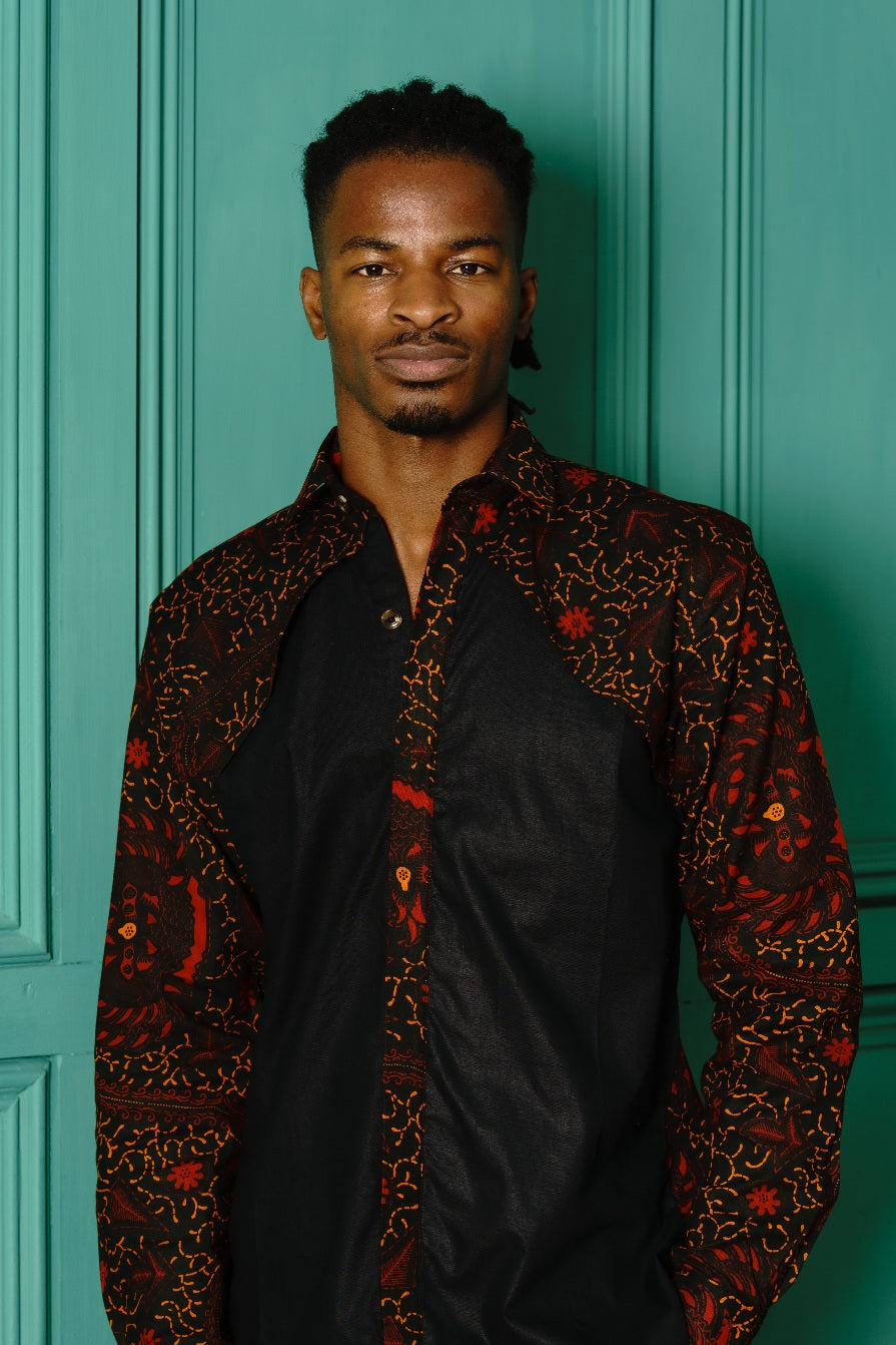 Men's Black Long sleeve African print shirt OHEMA OHENE AFRICAN INSPIRED FASHION Men's Black Long sleeve African print shirt OHEMA OHENE AFRICAN INSPIRED FASHION