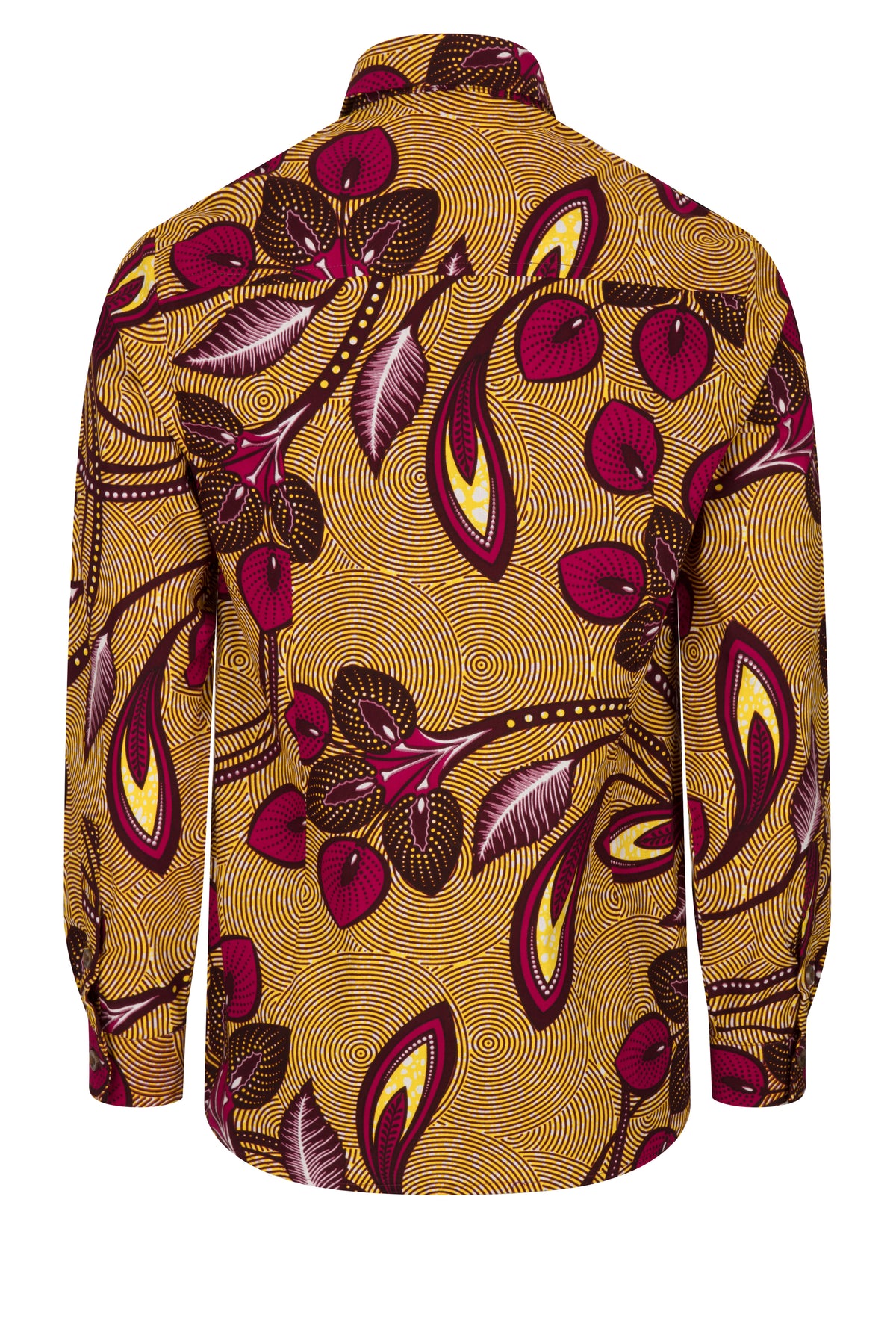 Men's Long sleeve African print shirt-Wine Floral - OHEMA OHENE AFRICAN INSPIRED FASHION