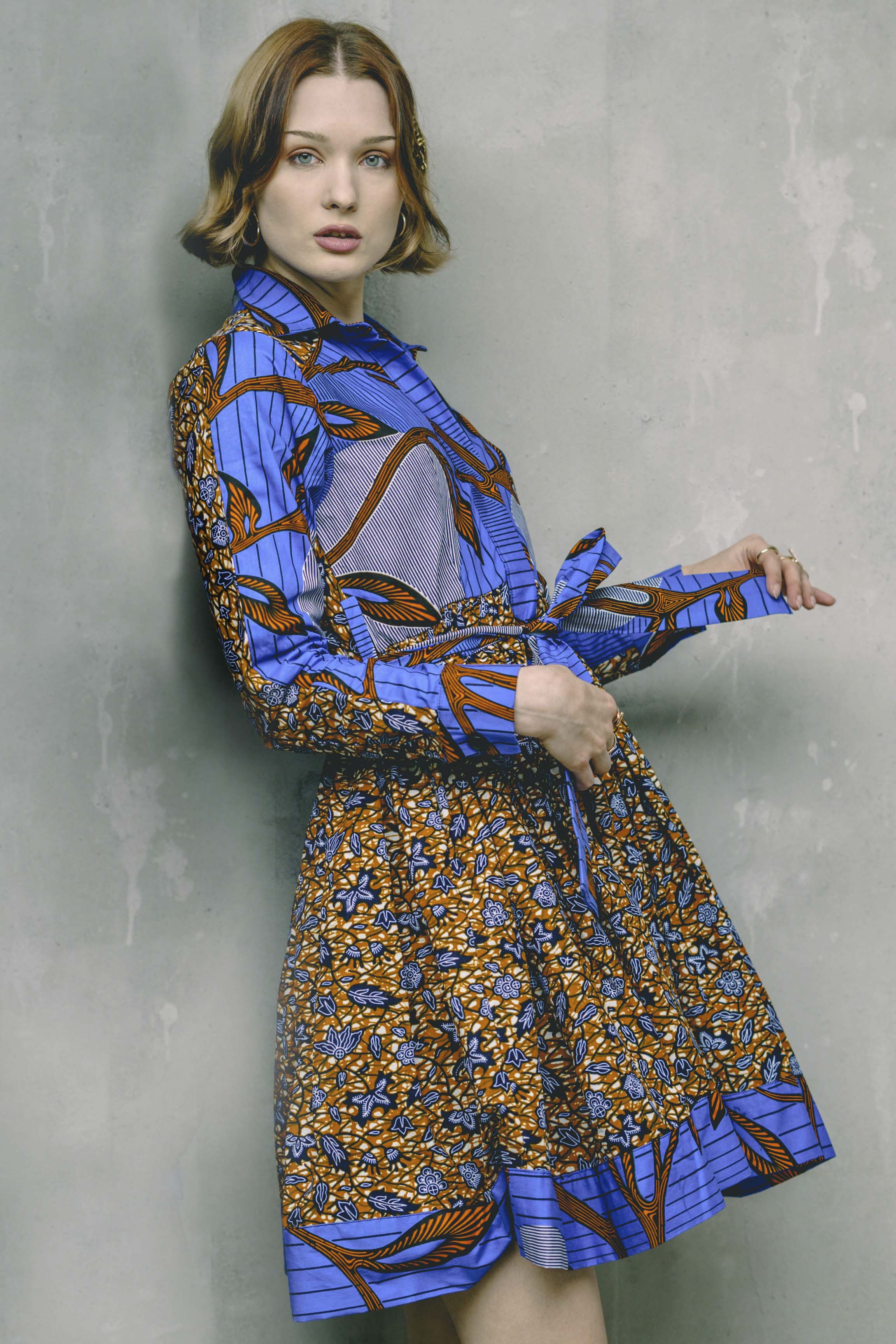 mixed print shirt dress Mixed Print Mini Shirt Dress